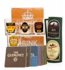 Assorted Whisky Memorabilia Inc Glasses, Plaque, Hand Towel and Coasters.