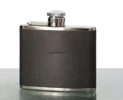 Concorde Grey Leather Hip Flask For Auction
