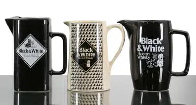 Large Black & White Water Jugs (x3) For Auction