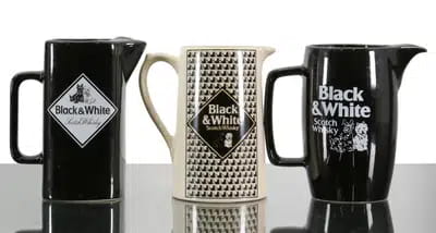 Large Black & White Water Jugs (x3) For Auction