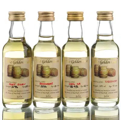 Assorted Islay/Island Single Malts | The Golden Cask Incl Port Ellen 25yo (4x5cl) For Auction