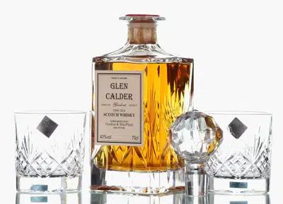 Glen Calder Blended Scotch Whisky GM Edinburgh Crystal Decanter Glasses x2