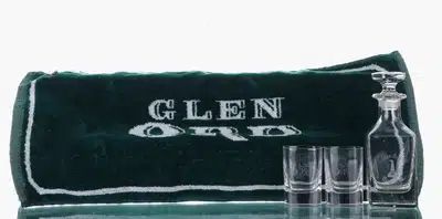 Glen Ord Memorabilia Golf Towel Small Decanter and Glasses x2