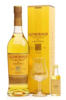 Glenmorangie 10 Years Old The Original 70cl, 10 Years Old Miniature 5cl & Glass For Auction