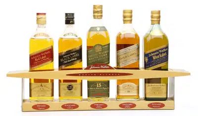 Johnnie Walker RedBlackGreenGoldBlue Collection With Stand 4x75cl1x70cl