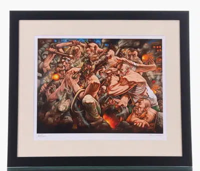 Macallan 33 Years Old 1989 | The World Is On Fire Series No.1 - Burnobennie X Peter Howson & Framed Print For Auction