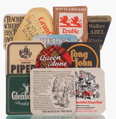 Vintage Whisky Bar Coasters | Incl Macallan 'The Glass of Fashion' (x25) For Auction