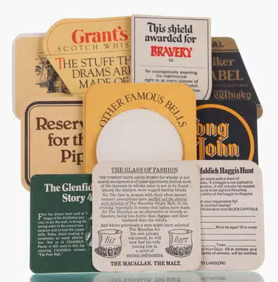 Vintage Whisky Bar Coasters | Incl Macallan 'The Glass of Fashion' (x25) For Auction