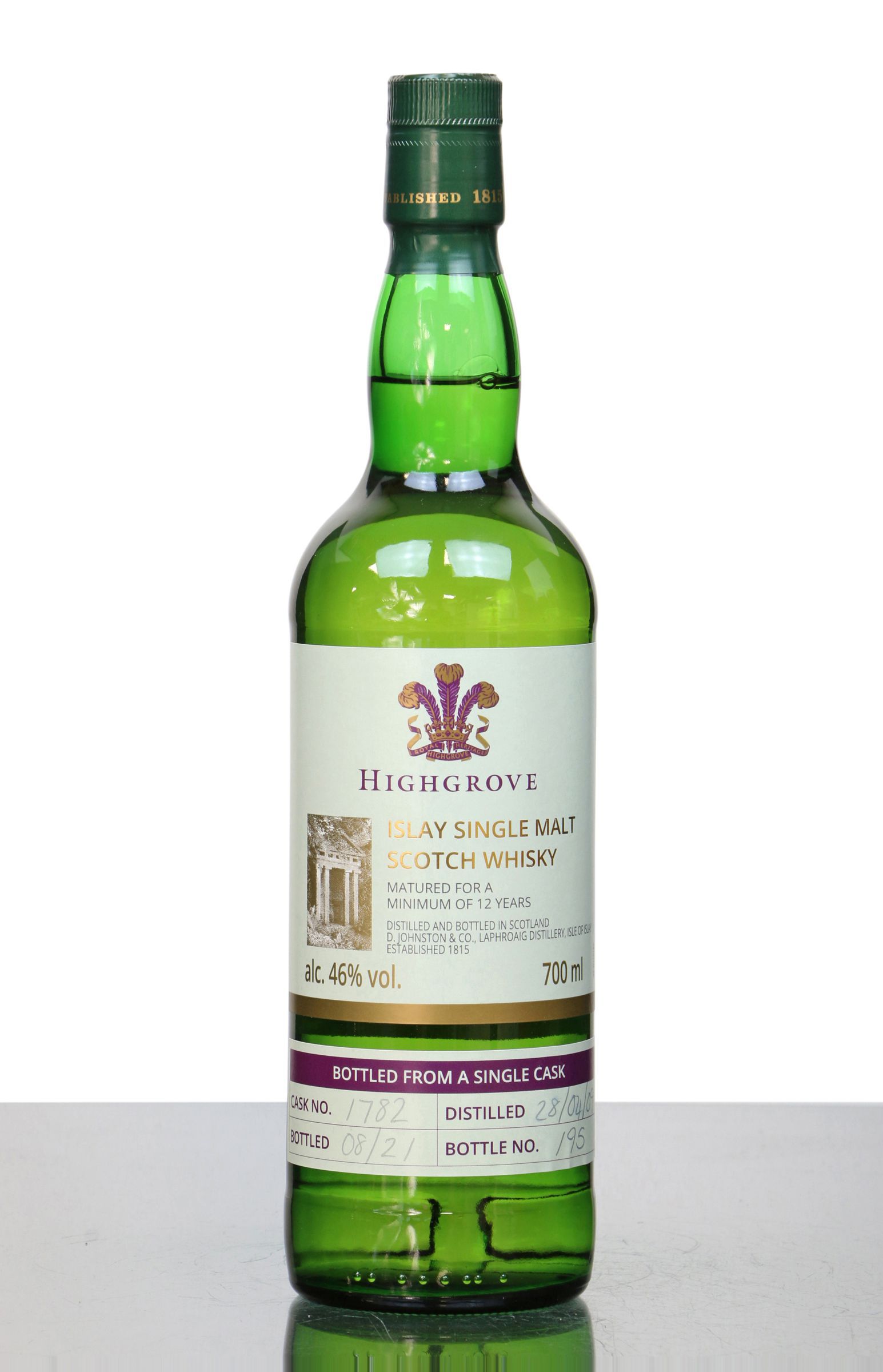 Laphroaig Highgrove Cask 12 Year Old, Bourbon Cask, Cask #1782, 2021, 46% whisky bottle
