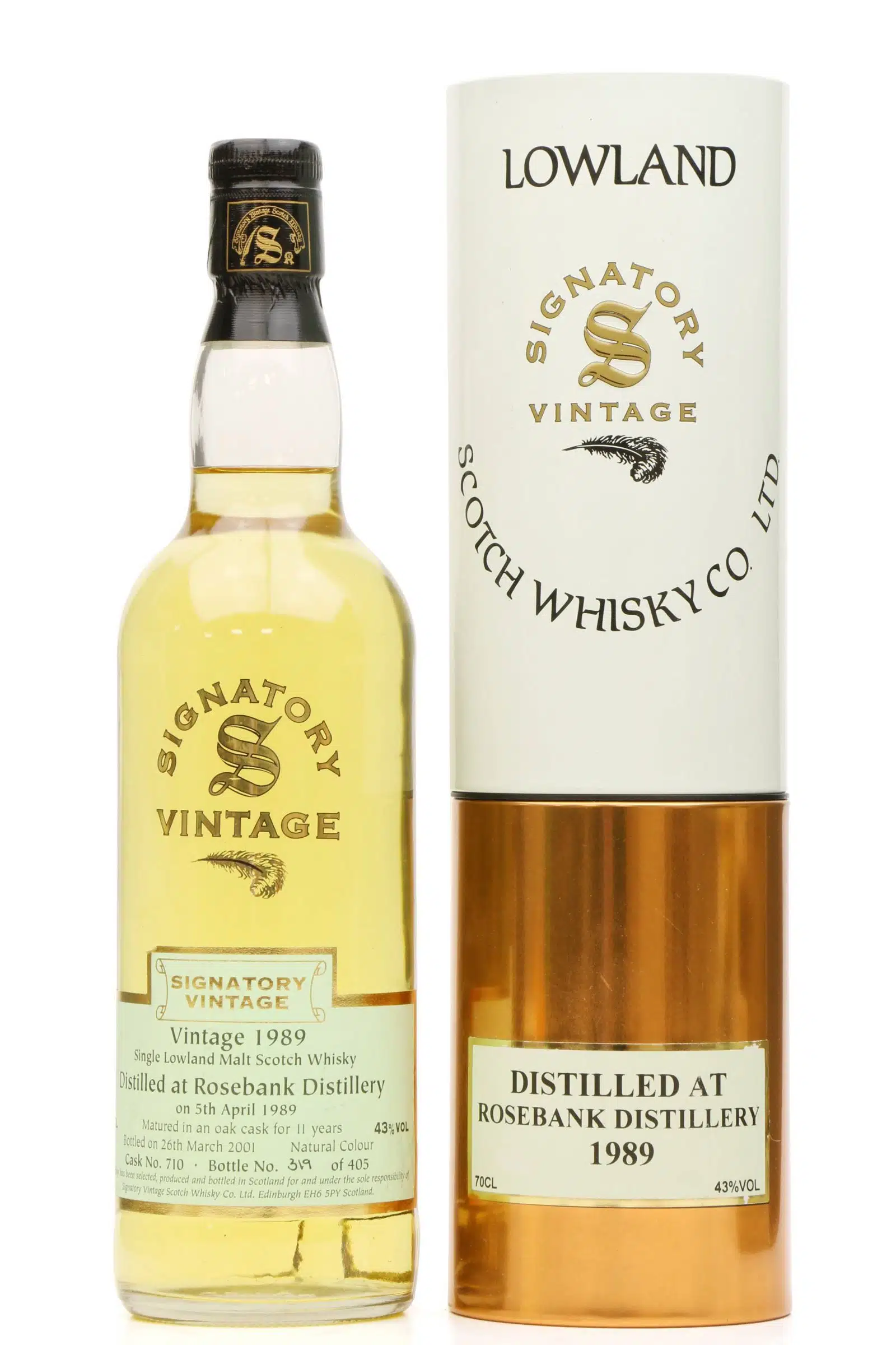 Rosebank 11 Year Old, Oak Cask, Cask #710, 1989, Signatory Vintage, 43% whisky bottle