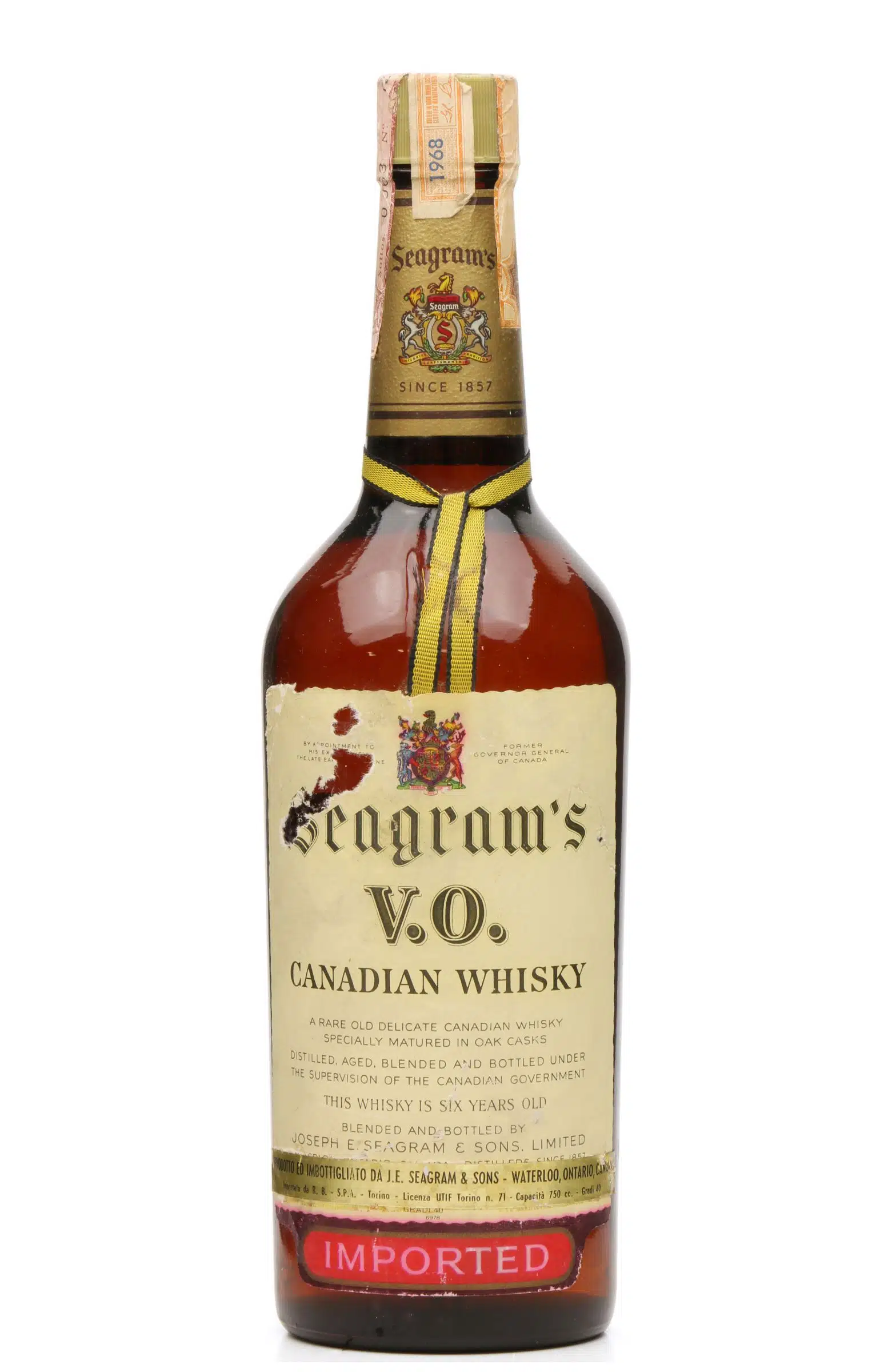 Seagram S V O Canadian Whisky Circa 1970s Italian Import