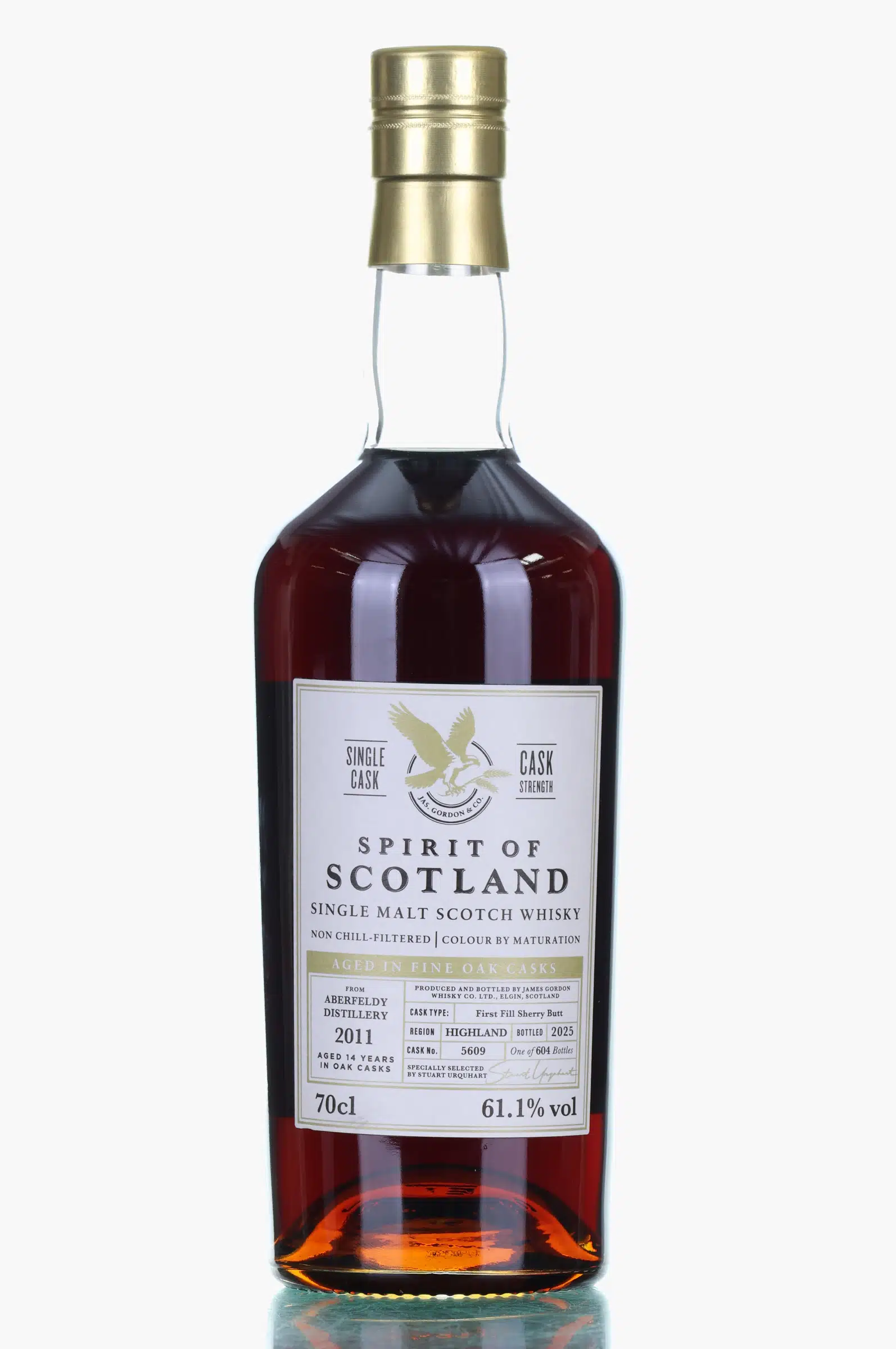 Aberfeldy Spirit of Scotland 14 Year Old, First Fill Sherry Butt Cask, Cask #5609, 2011, Gordon & MacPhail, 61.1% whisky bottle