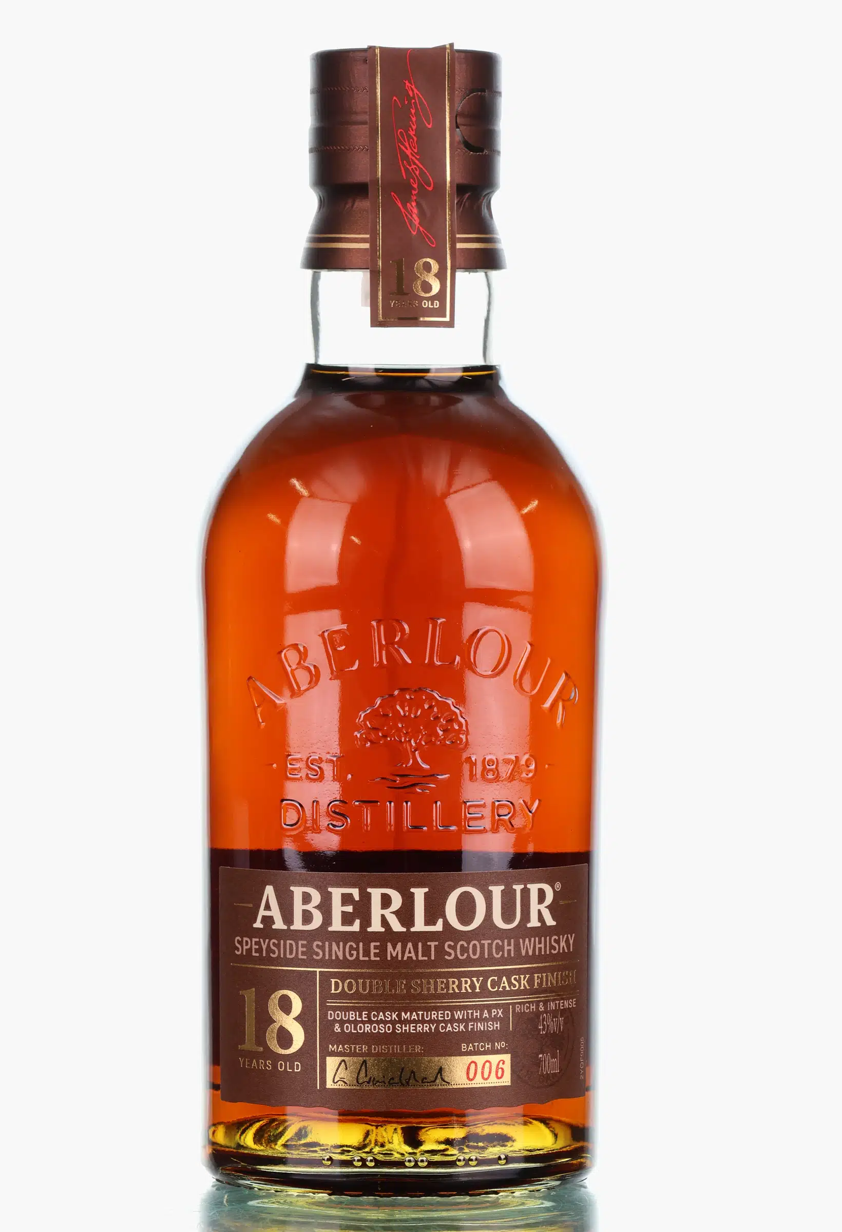 Aberlour Double Sherry Cask 18 Year Old, American & European Oak & Sherry Cask, Batch No. 006, 43% whisky bottle