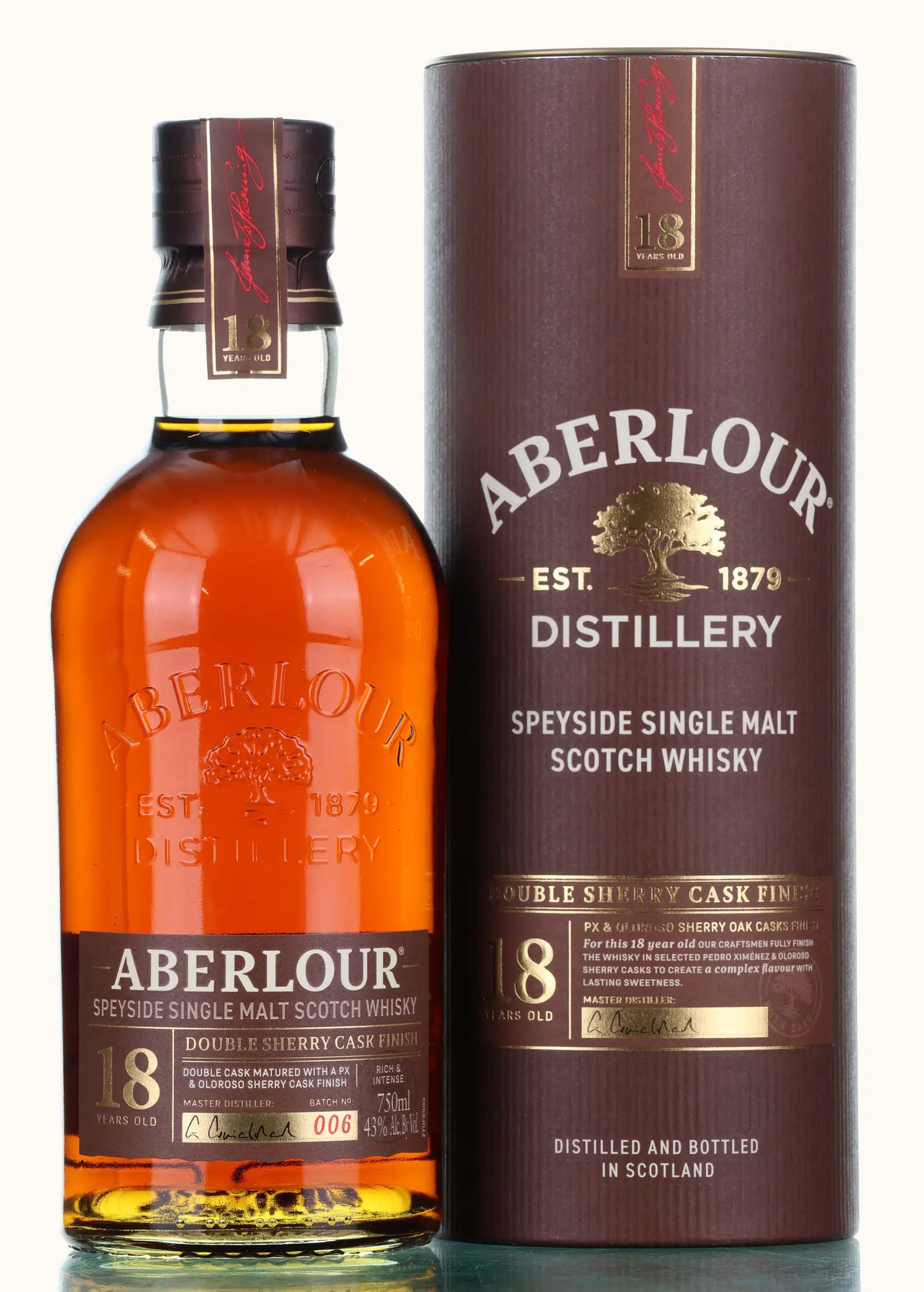 Aberlour Double Sherry Cask 18 Year Old, Sherry Cask, Batch No. 006, 43% whisky bottle