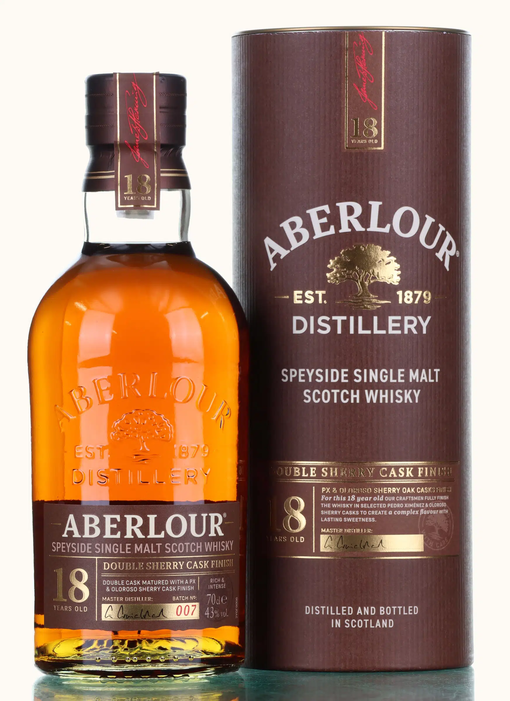Aberlour Double Sherry Cask Finish 18 Year Old, Sherry Cask, Batch No. 007, 43% whisky bottle