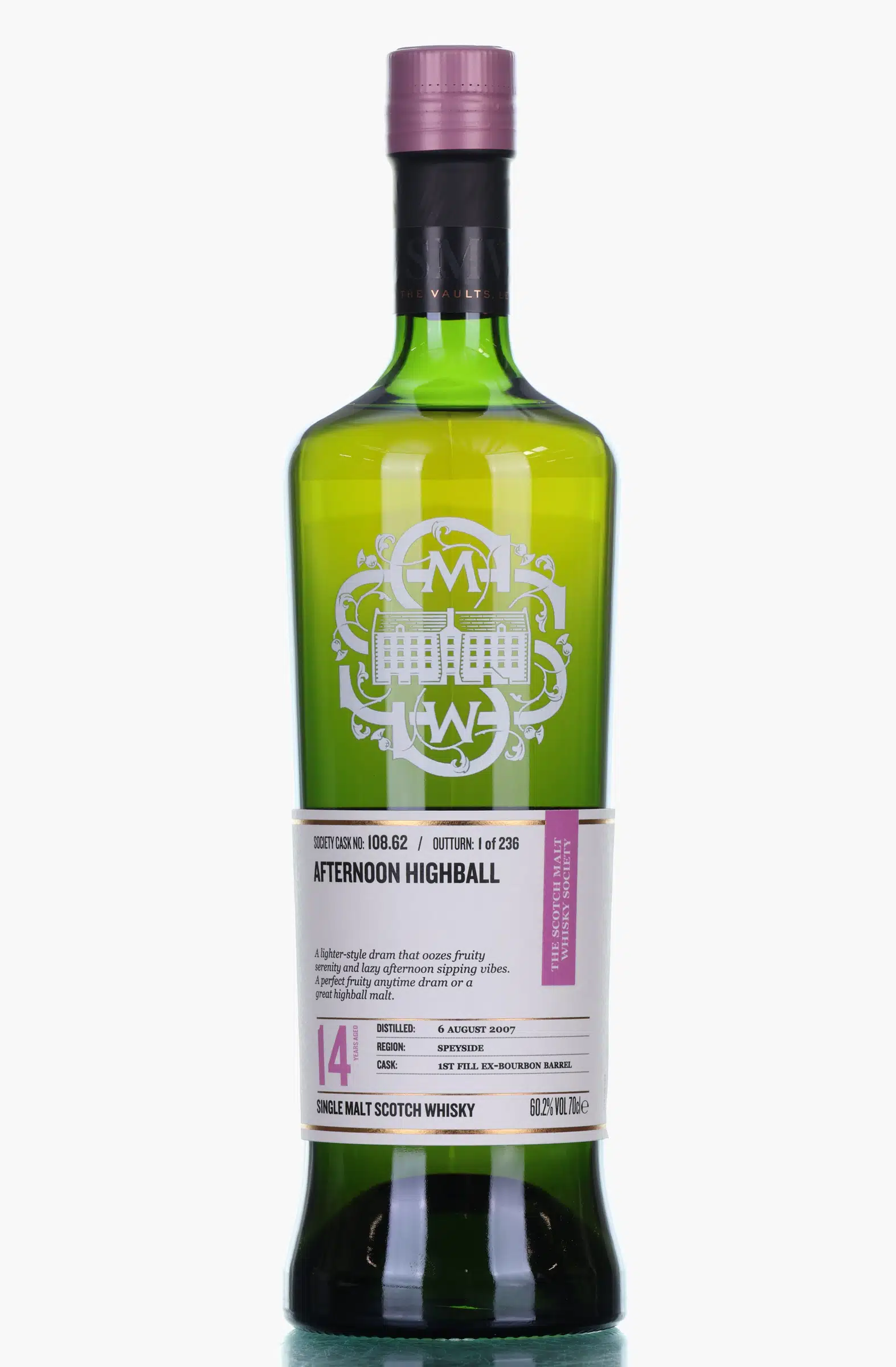 Allt-A-Bhainne Afternoon Highball 14 Year Old, Bourbon Cask, Cask #108.62, 2007, The Scotch Malt Whisky Society, 60.2% whisky bottle