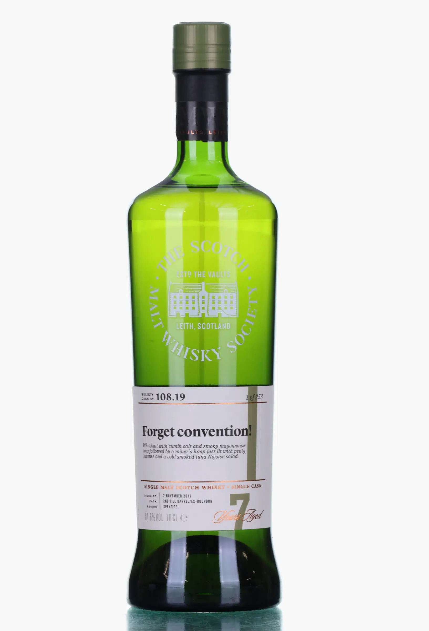 Allt-A-Bhainne Forget Convention! 7 Year Old, Bourbon Cask, Cask #108.19, 2011, Scotch Malt Whisky Society, 64.6% whisky bottle