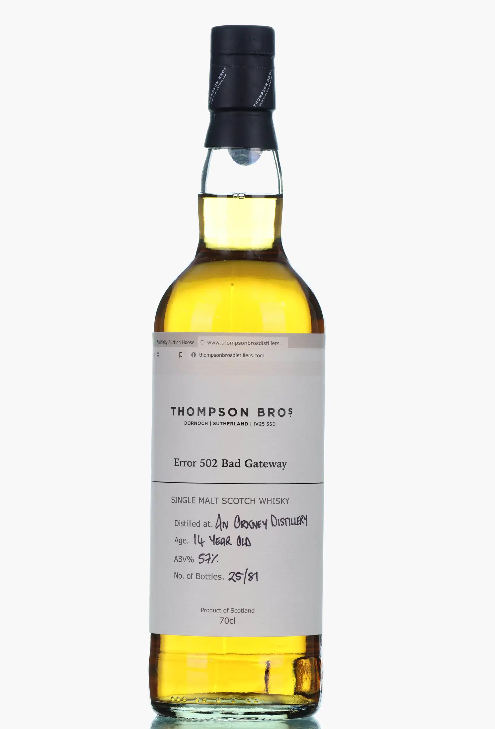 An Orkney Error 502 Bad Gateway 14 Year Old, Octave Cask, 2008, Thompson Bros, 57% whisky bottle