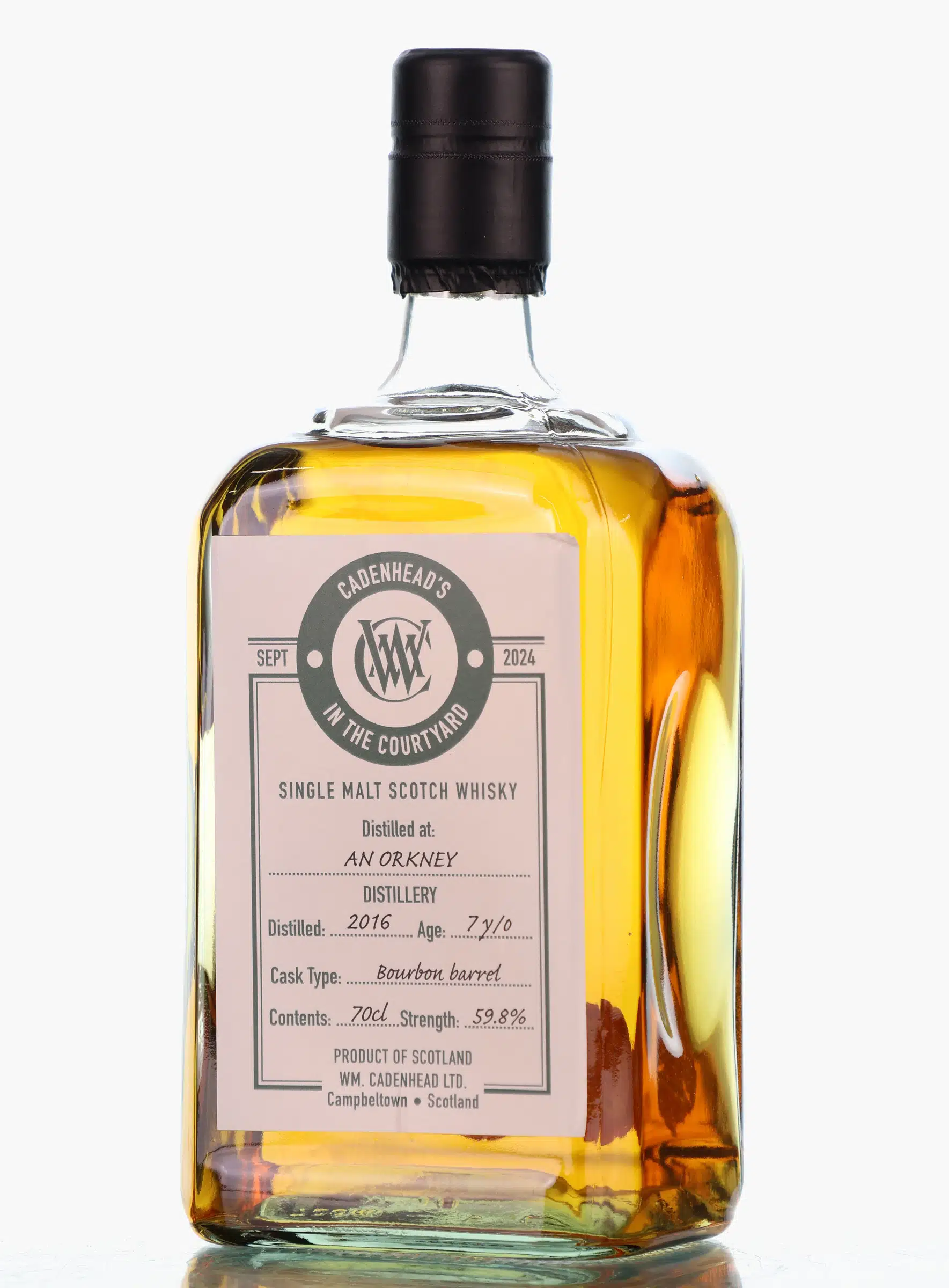 Highland Park In The Courtyard 7 Year Old, Bourbon Cask, 2016, Cadenhead's, 59.8% whisky bottle