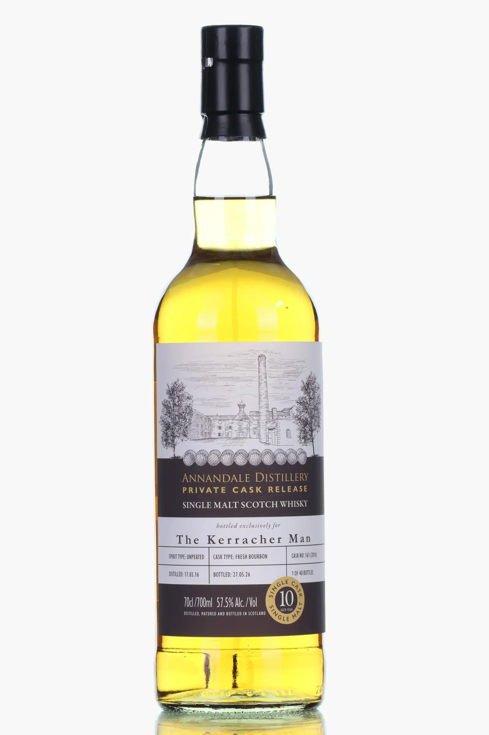 Annandale The Kerracher Man 10 Year Old, Fresh Bourbon Cask, Cask #161, 2016, 57.5% whisky bottle