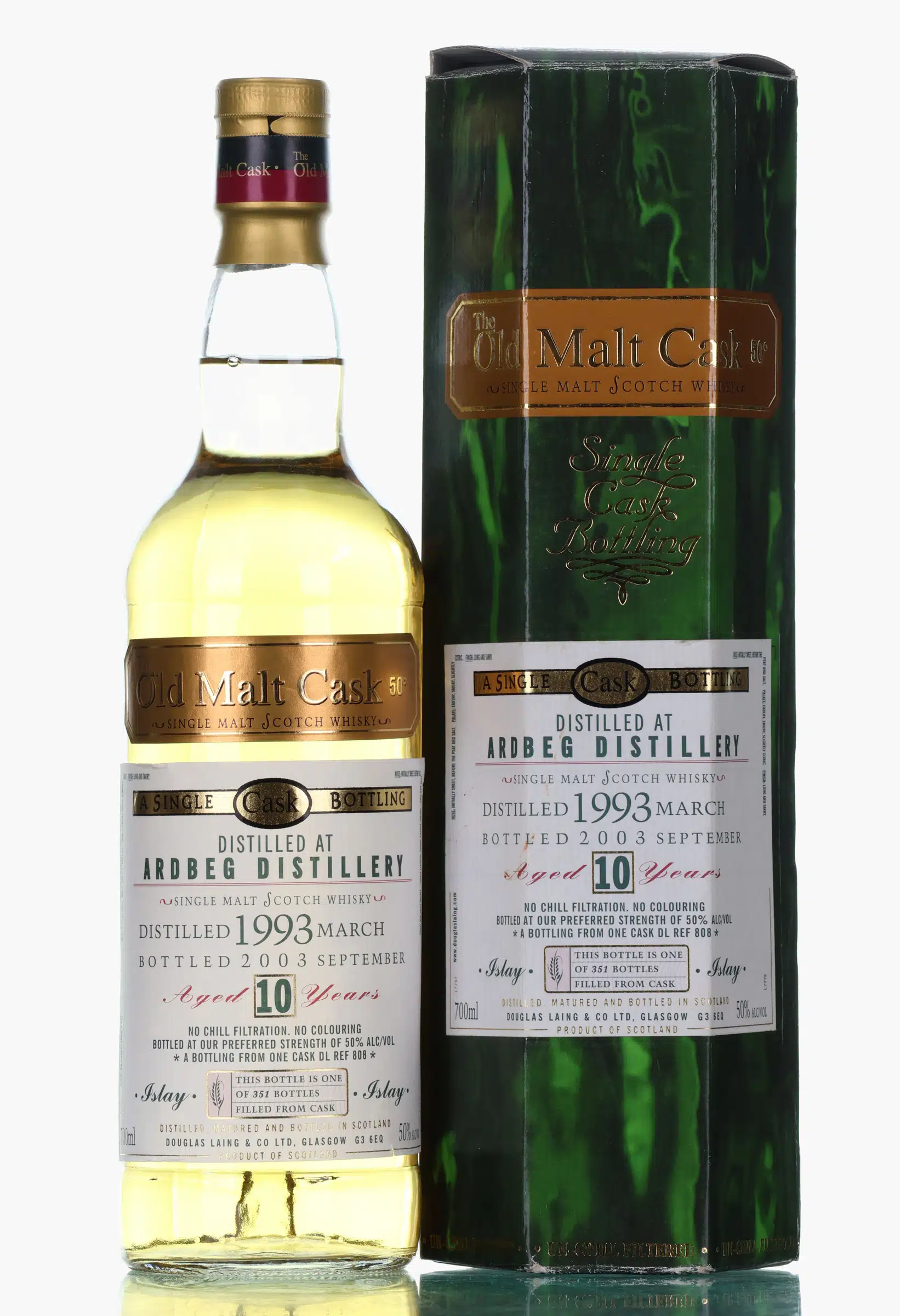 Ardbeg 1993 10 Year Old Old Malt Cask With Bottle Opener, Oak Cask, Cask #1313, 1993, Douglas Laing, 50% whisky bottle