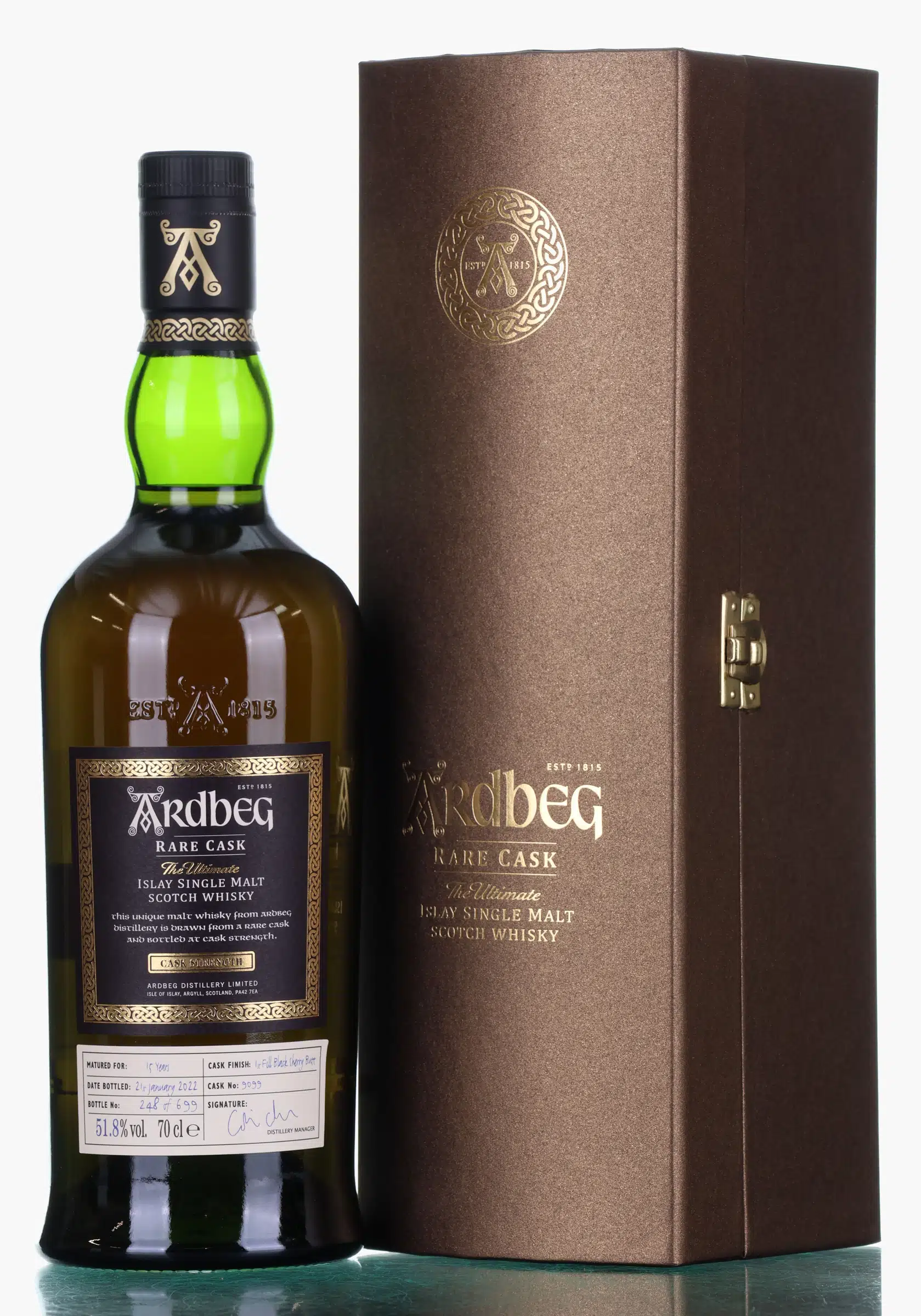 Ardbeg Rare Cask 15 Year Old, Bourbon & First Fill Black Sherry Butt Cask, Cask #9099, 2022, 51.8% whisky bottle