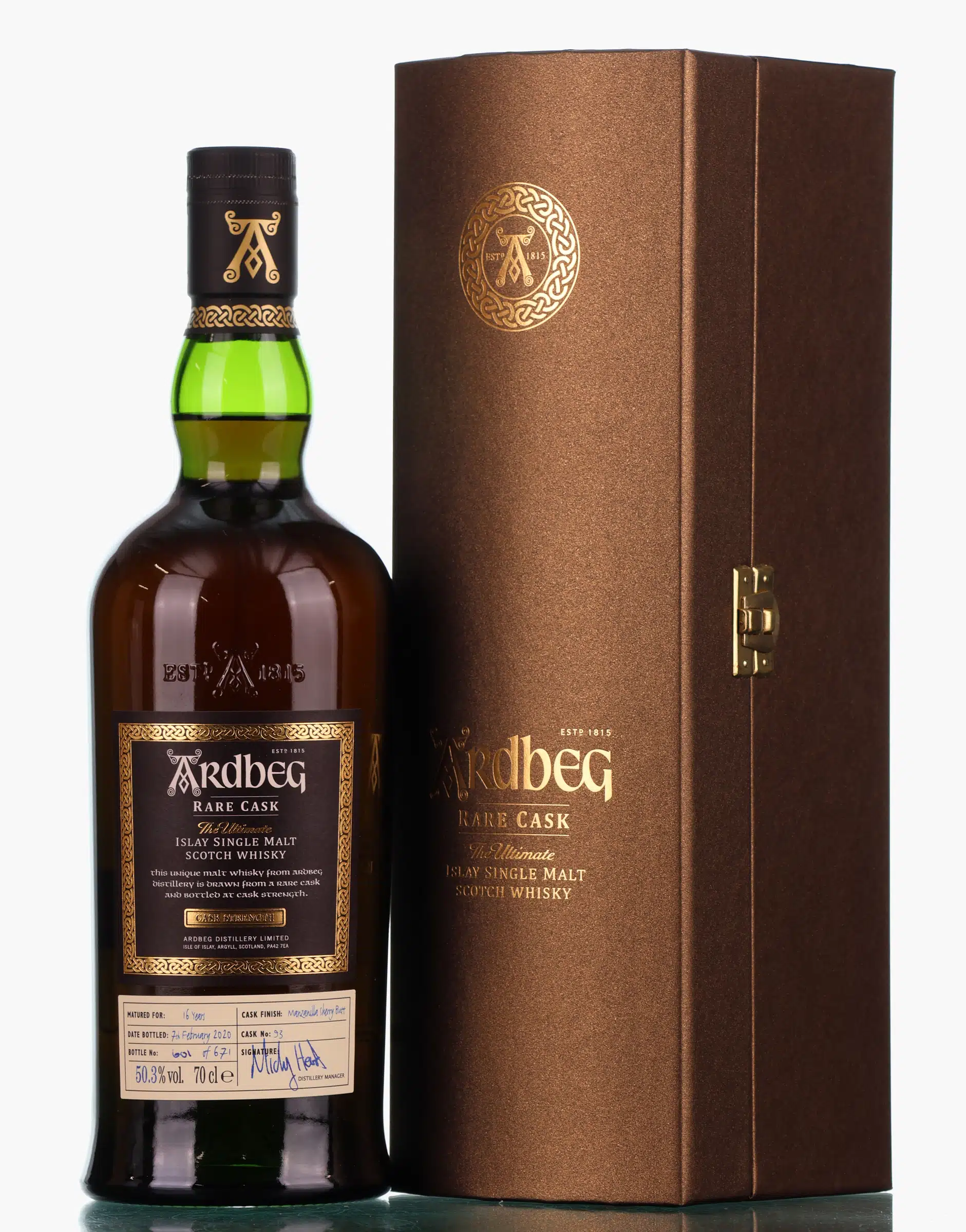 Ardbeg Rare Cask 16 Year Old, Manzanilla Sherry Cask, Cask #93, 2020, 50.3% whisky bottle