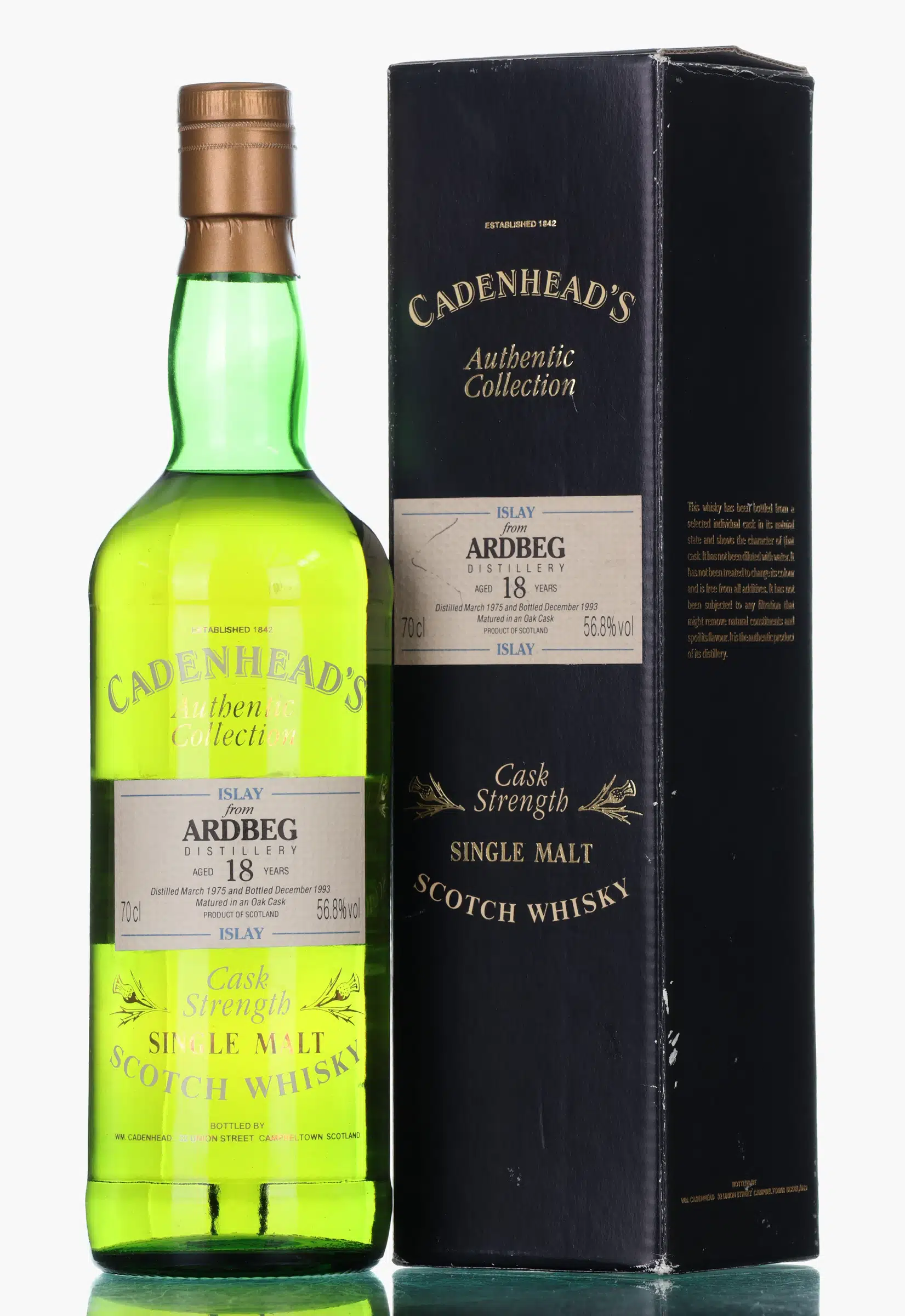 Ardbeg Authentic Collection 18 Year Old, Oak Cask, 1975, Cadenhead's, 56.8% whisky bottle