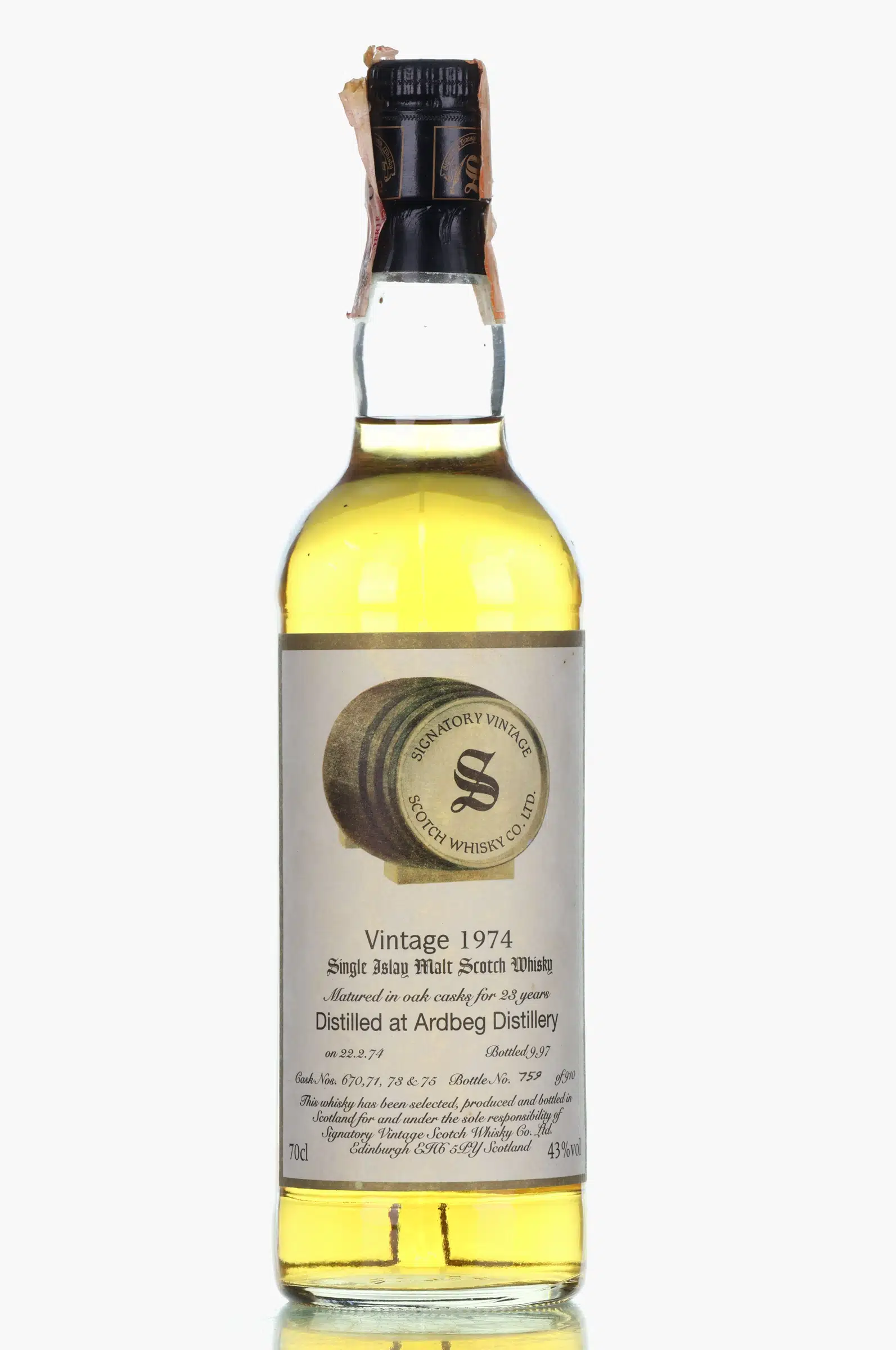 Ardbeg 23 Year Old, Oak Cask, 1974, Signatory Vintage, 43% whisky bottle