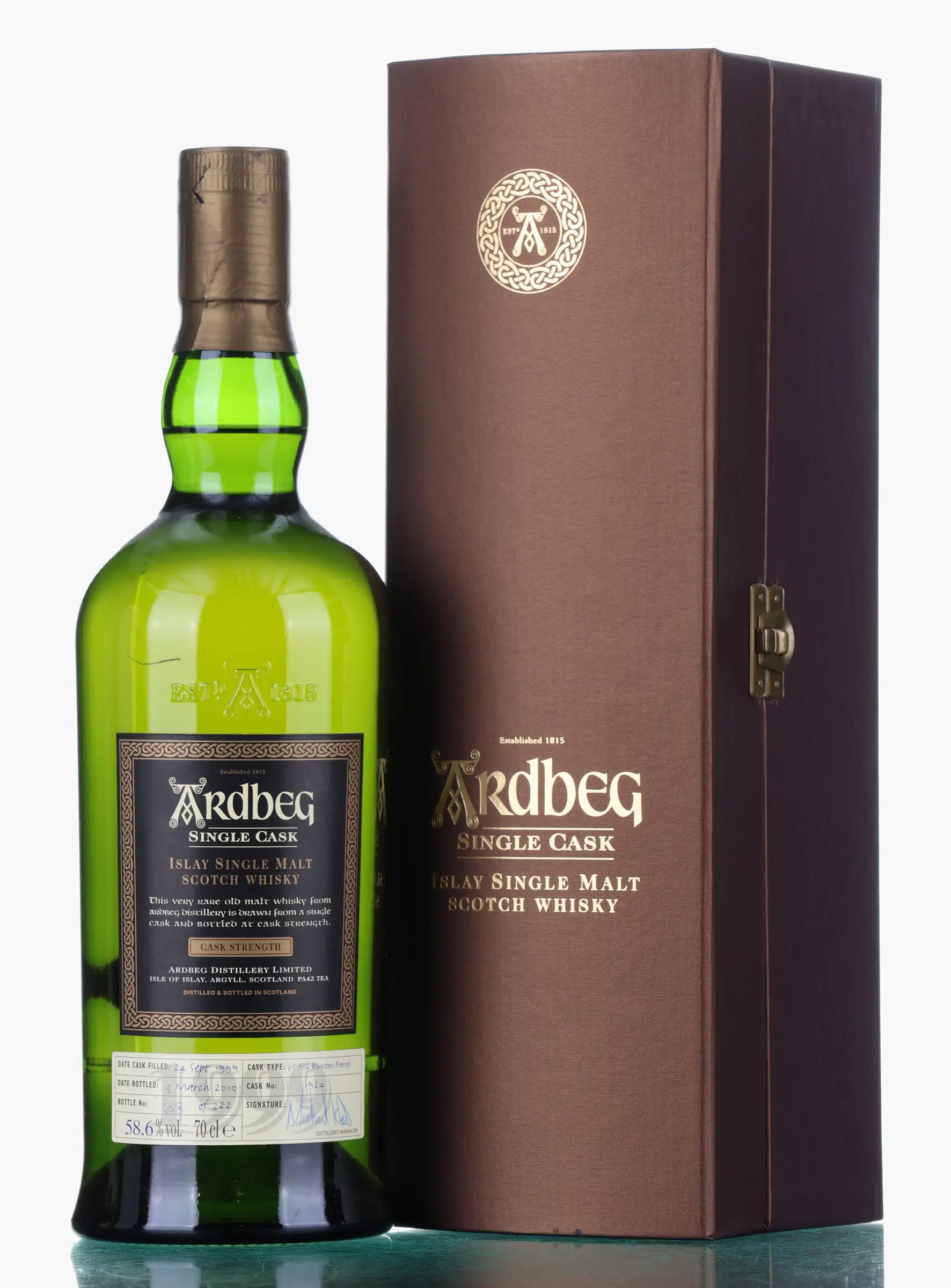 Ardbeg Single Cask 10 Year Old, Bourbon Cask, Cask #1924, 2010, 58.6% whisky bottle