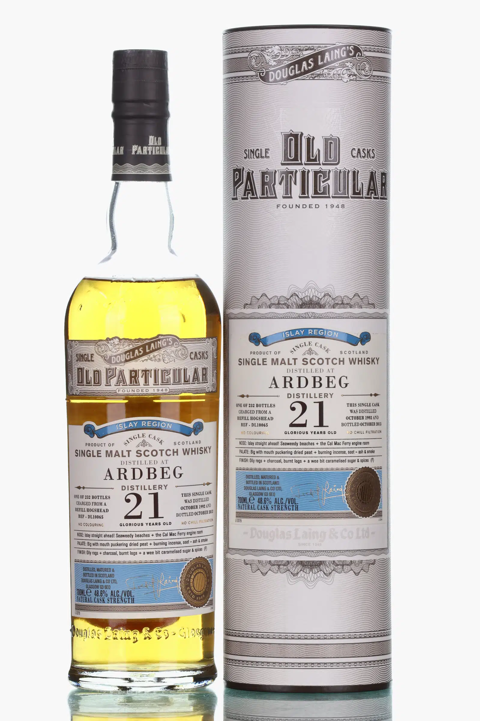 Ardbeg Old Particular 21 Year Old, Hogshead Cask, Cask #DL 10065, 1992, Douglas Laing, 48.6% whisky bottle