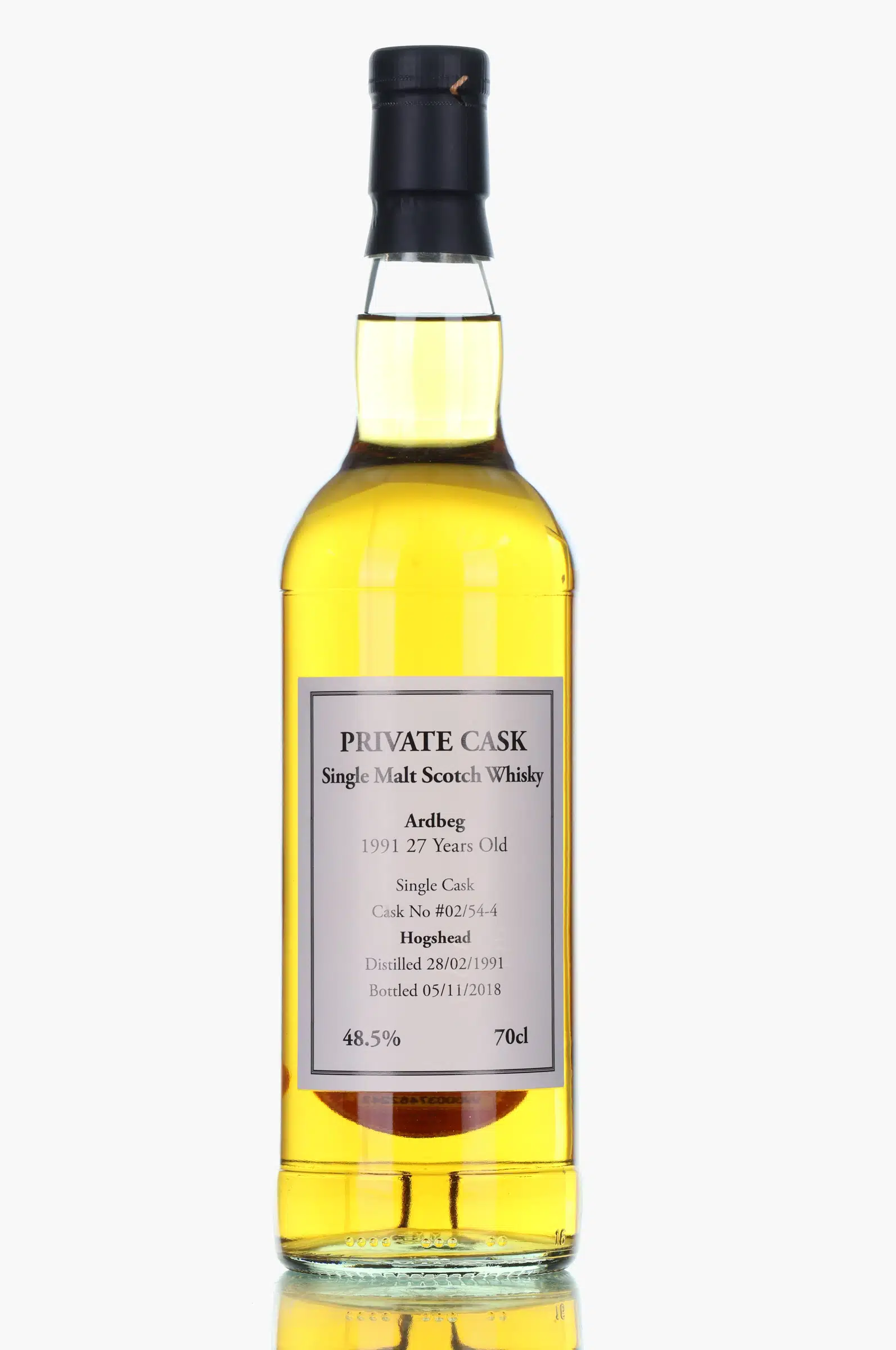 Ardbeg 27 Year Old, Hogshead Cask, Cask #02/54-4, 1991, Private Cask, 48.5% whisky bottle