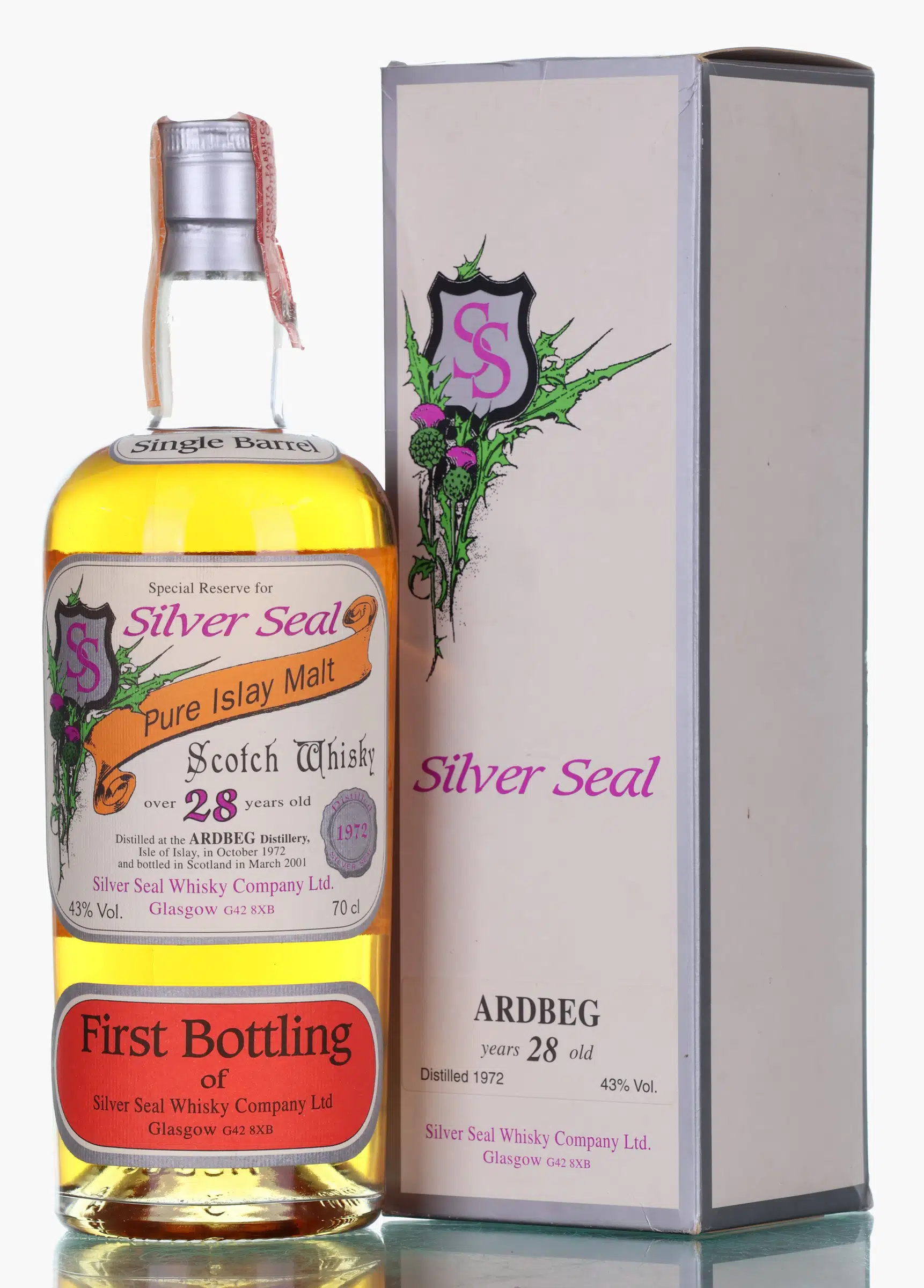 Ardbeg 28 Year Old, 1972, Silver Seal Whisky Company Ltd, 43% whisky bottle