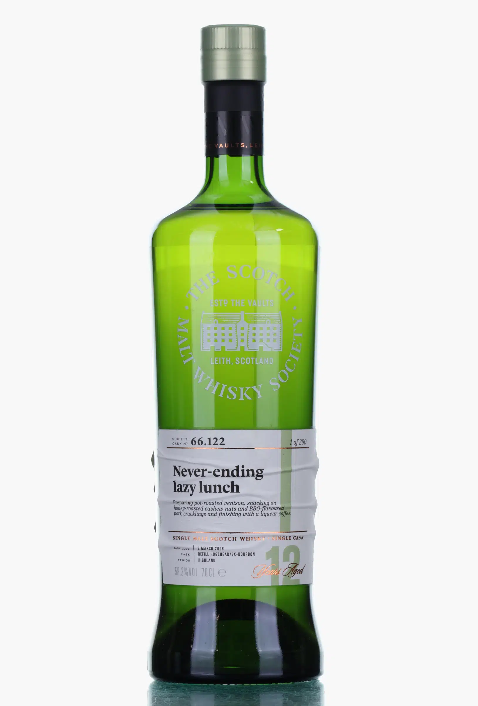 Ardmore Never-Ending Lazy Lunch 12 Year Old, Bourbon Cask, Cask #66.122, 2006, The Scotch Malt Whisky Society, 58.2% whisky bottle