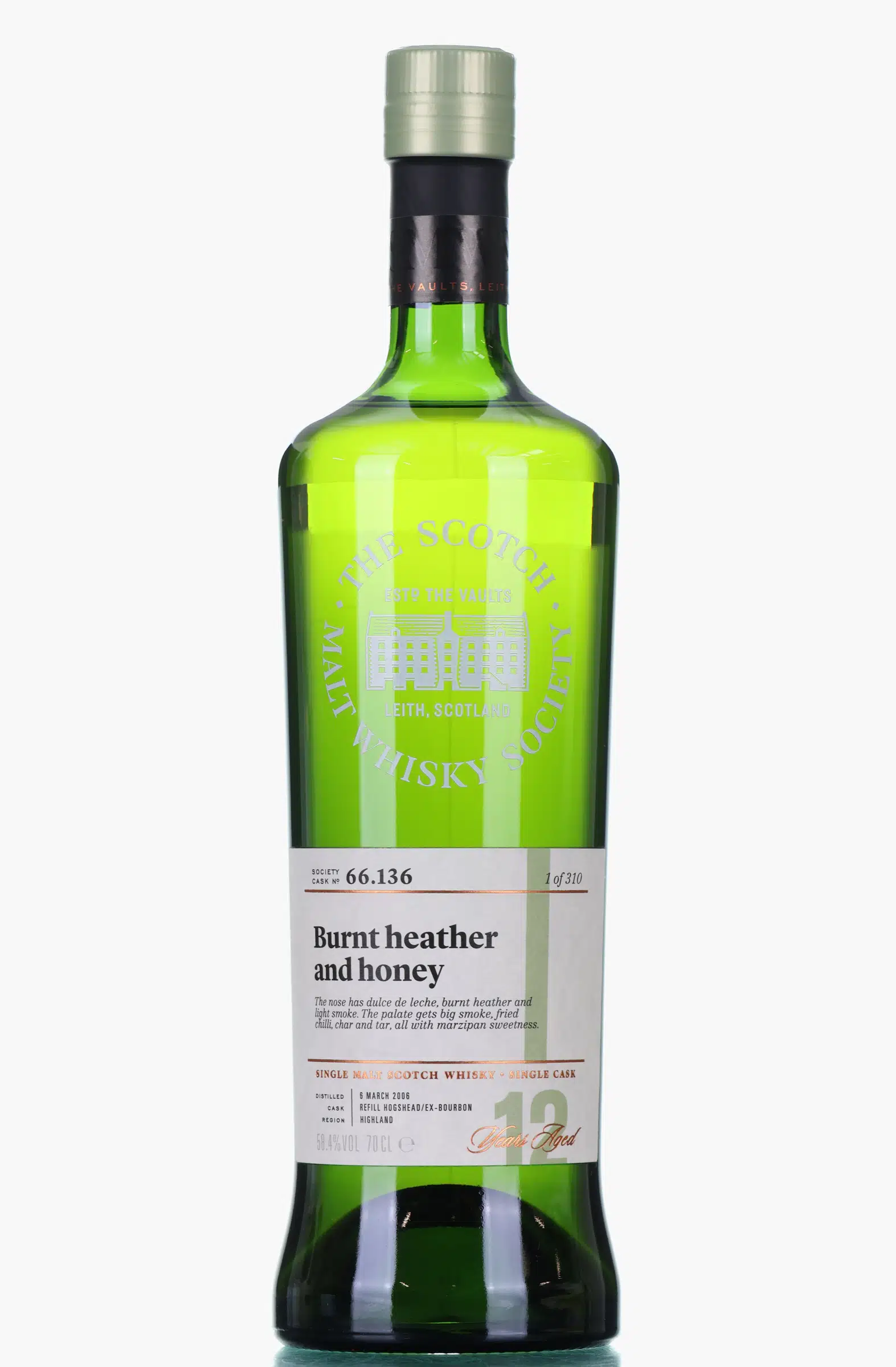 Ardmore Burnt Heather & Honey 12 Year Old, Bourbon Cask, Cask #66.136, 2006, Scotch Malt Whisky Society, 58.4% whisky bottle