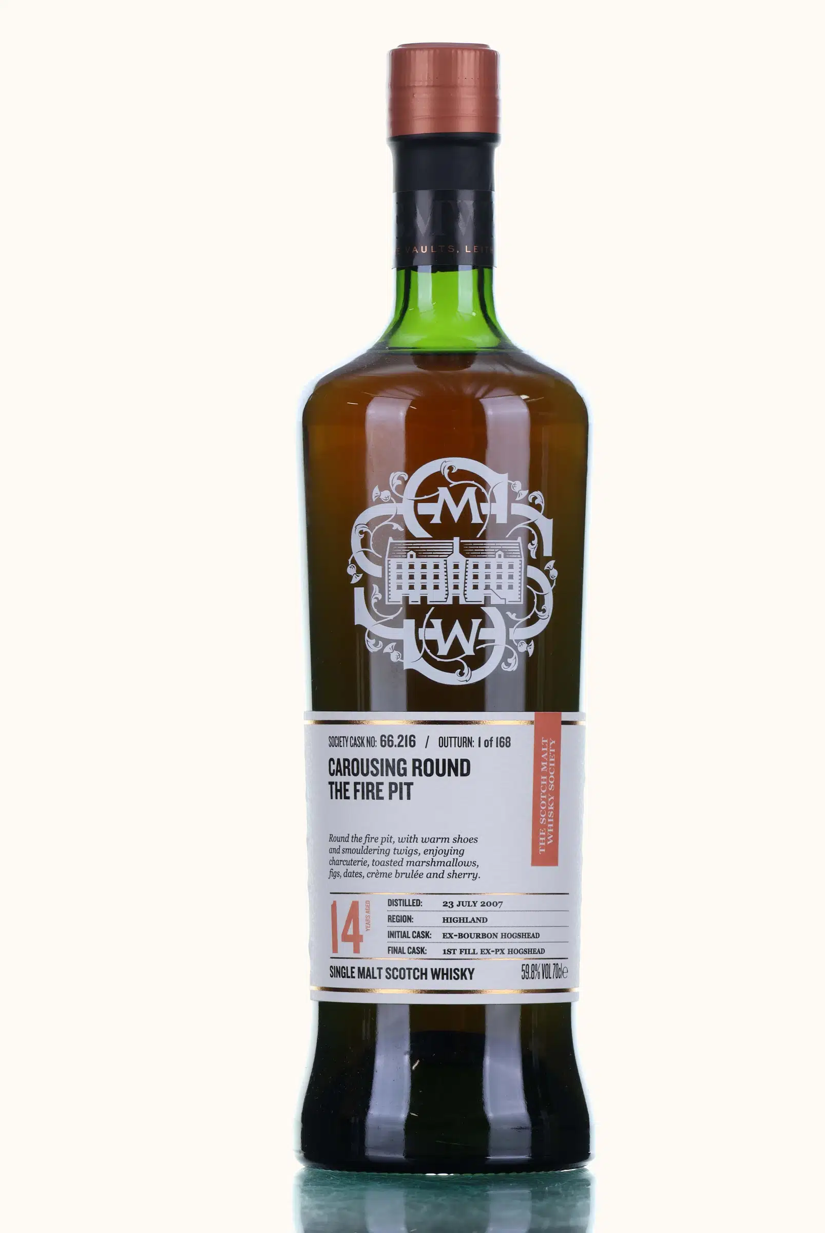 Ardmore Carousing Round the Fire Pit 14 Year Old, Bourbon & PX Sherry Cask, Cask #66.216, 2007, Scotch Malt Whisky Society, 59.8% whisky bottle