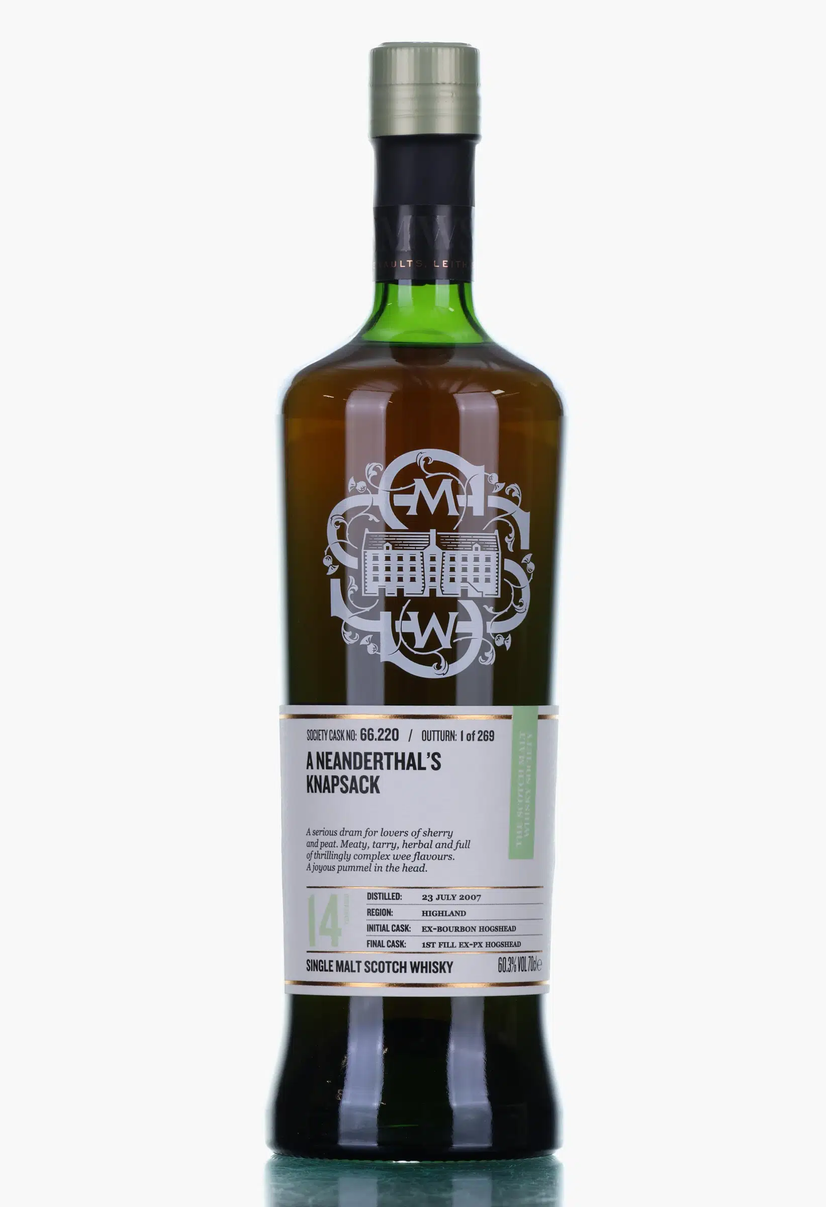 Ardmore 14 Year Old, Rye Barrel Cask, Cask #66.220, 2007, Scotch Malt Whisky Society, 60.3% whisky bottle