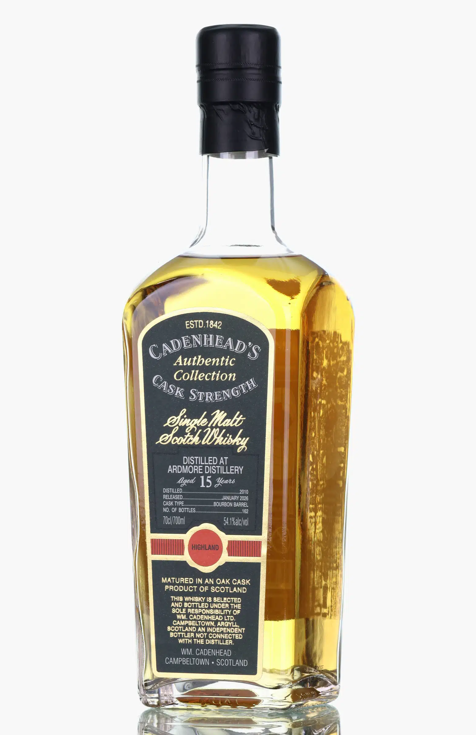 Ardmore Authentic Collection 15 Year Old, Bourbon Cask, 2010, Cadenhead's, 54.1%, 70cl whisky bottle