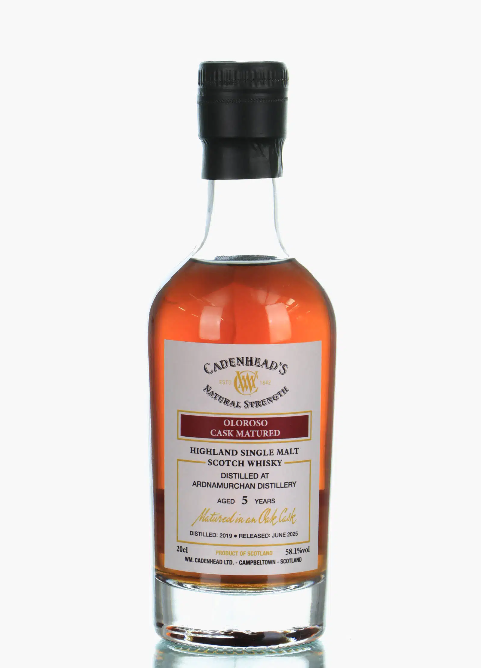 Ardnamurchan Cadenhead's Oloroso Matured 5 Year Old, Oloroso Cask, 2019, Cadenhead's, 58.1% whisky bottle