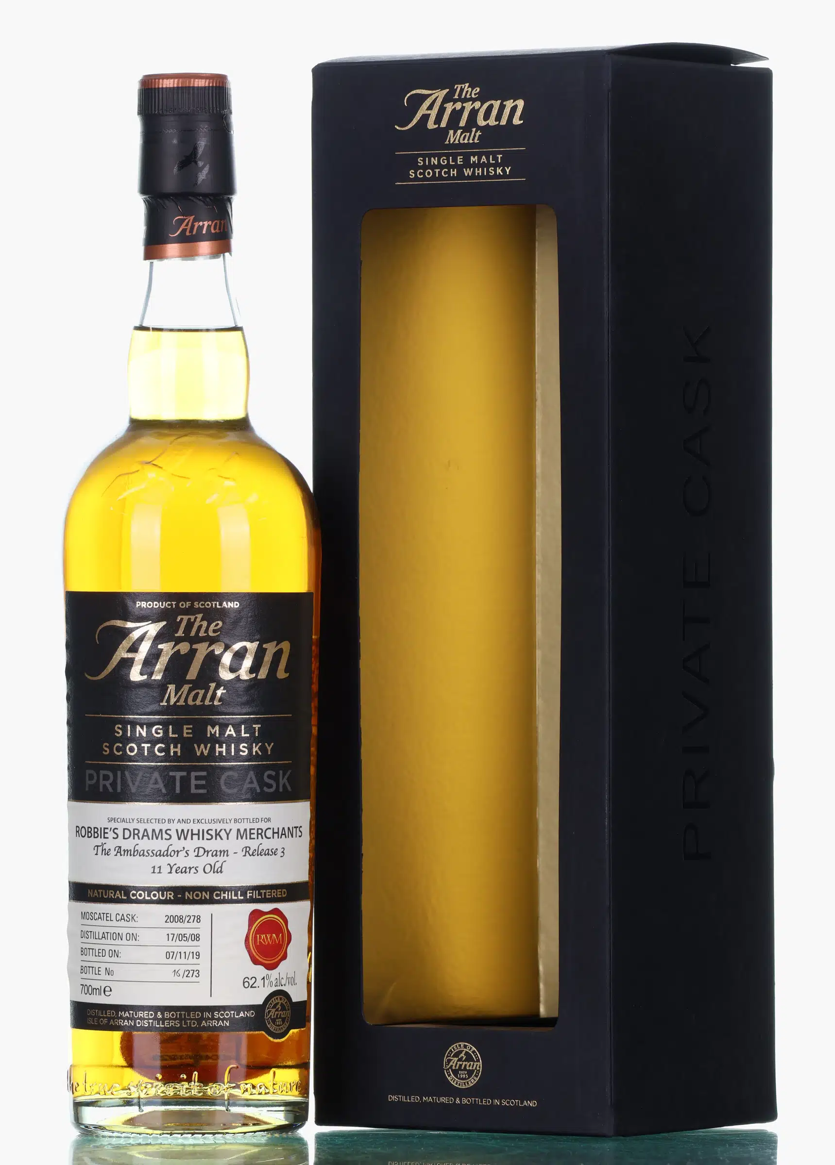 Arran Private Cask Selection 11 Year Old, Moscatel Cask, Cask #2008/278, 2008, 62.1% whisky bottle