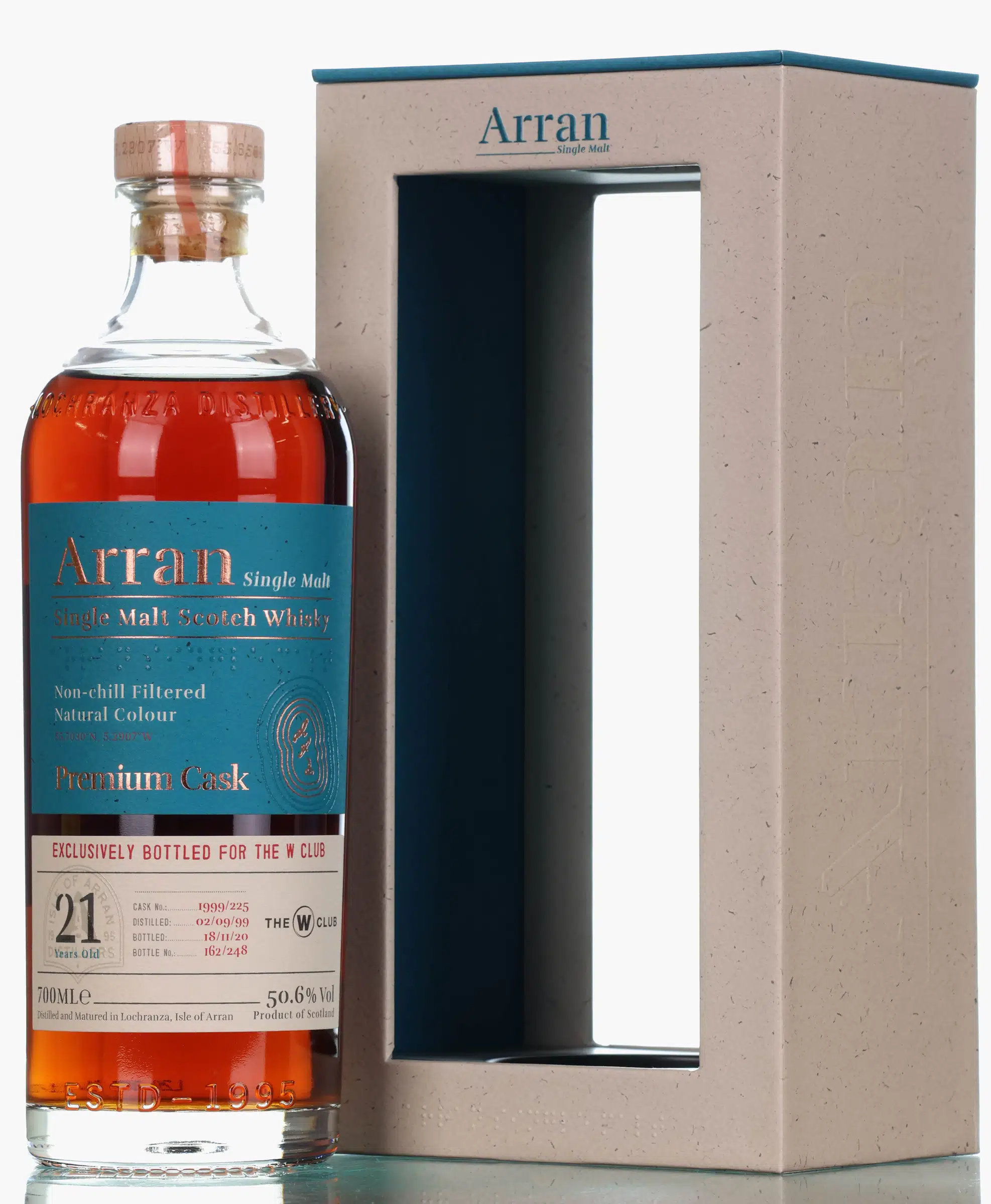 Arran The W Club Premium Cask 21 Year Old, Sherry Hogshead Cask, Cask #1999/225, 2020, 50.6% whisky bottle