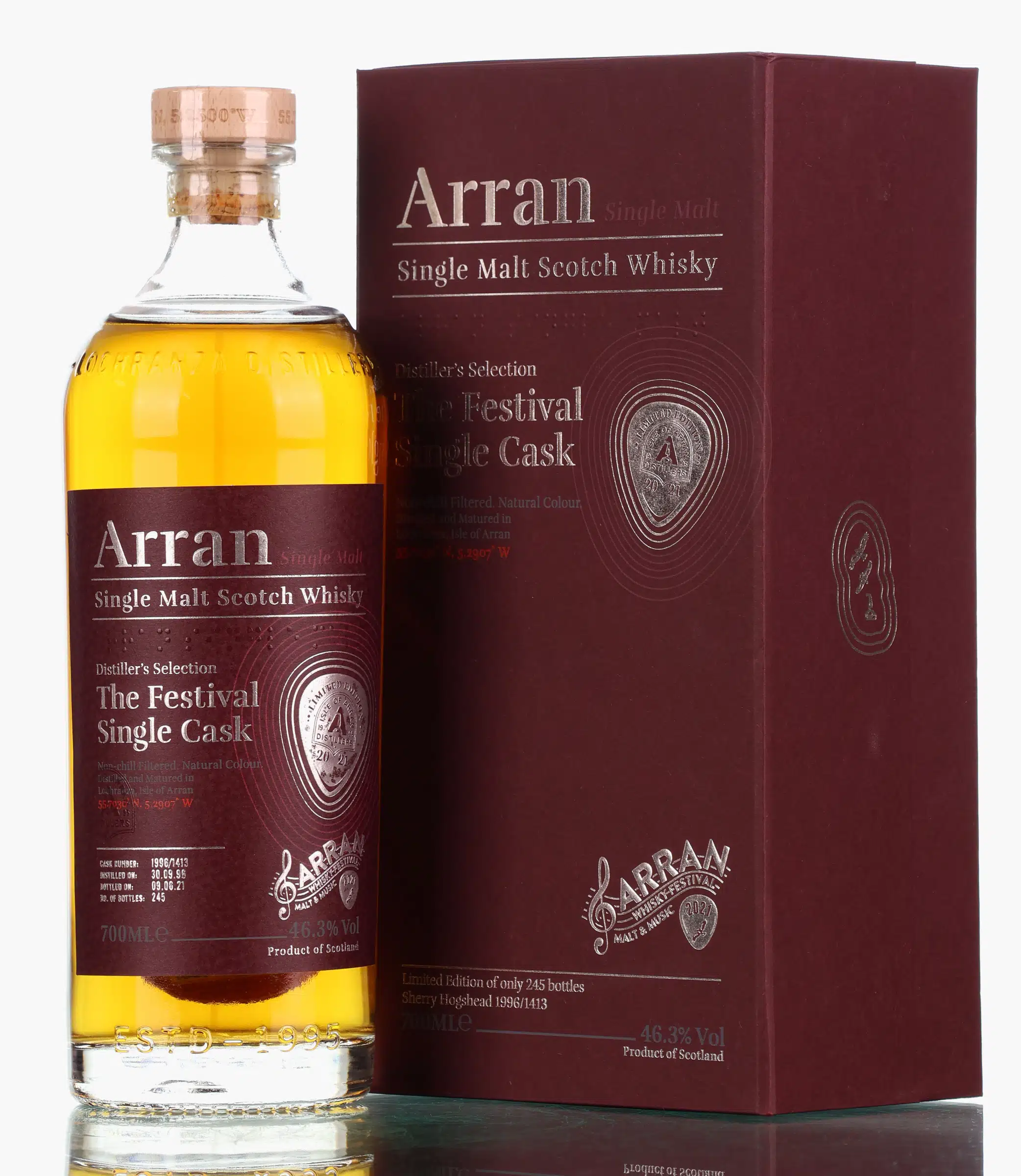 Arran Distiller's Selection The Festival Single Cask Malt & Music Festival 2021 24 Year Old, First Fill Sherry Hogshead Cask, Cask #1996/1413, 2021, 46.3% whisky bottle
