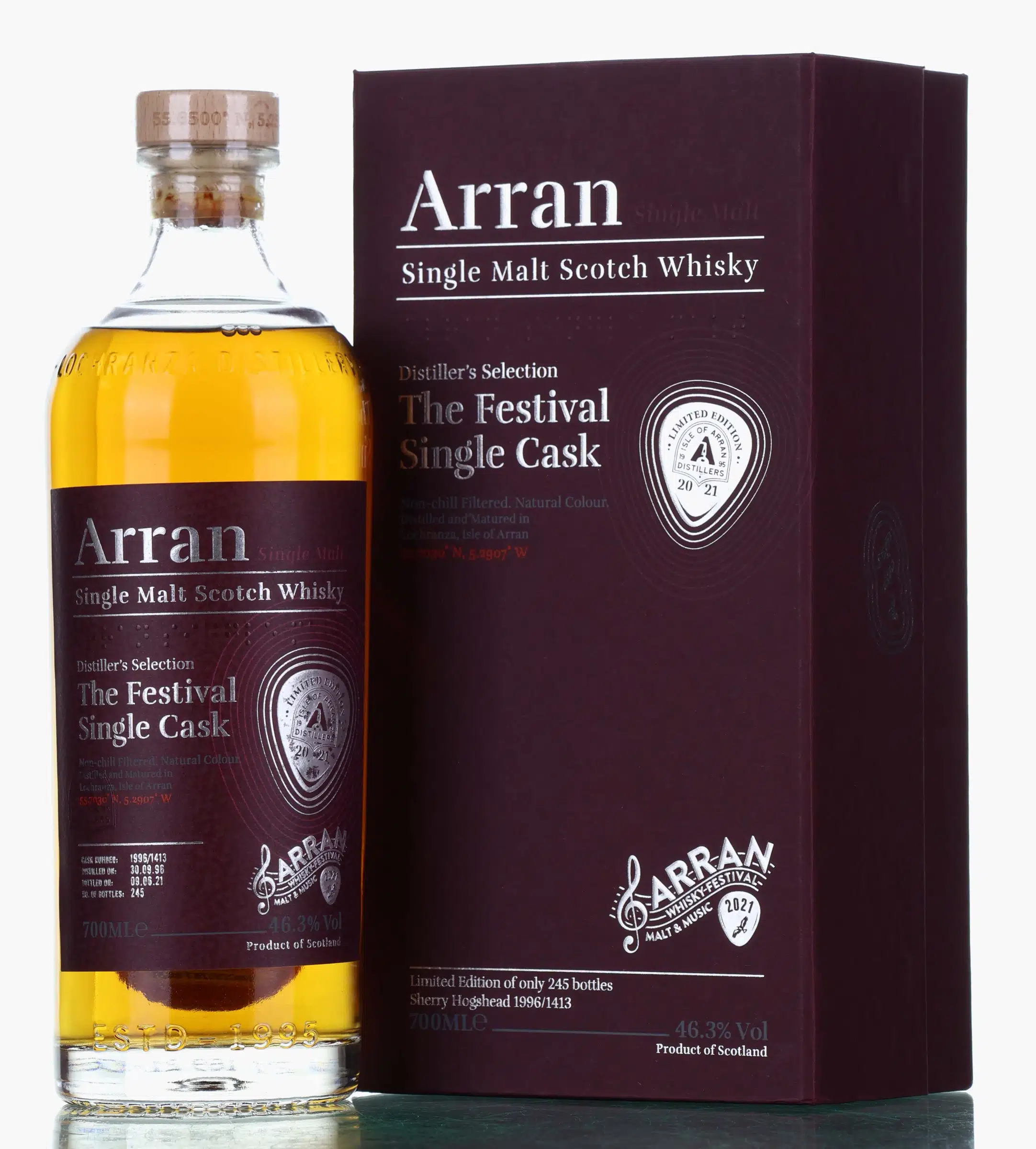 Arran Distiller's Selection The Festival Single Cask #24 Year Old, Sherry Hogshead Cask, Cask #1996/1413, 2021, 46.3% whisky bottle