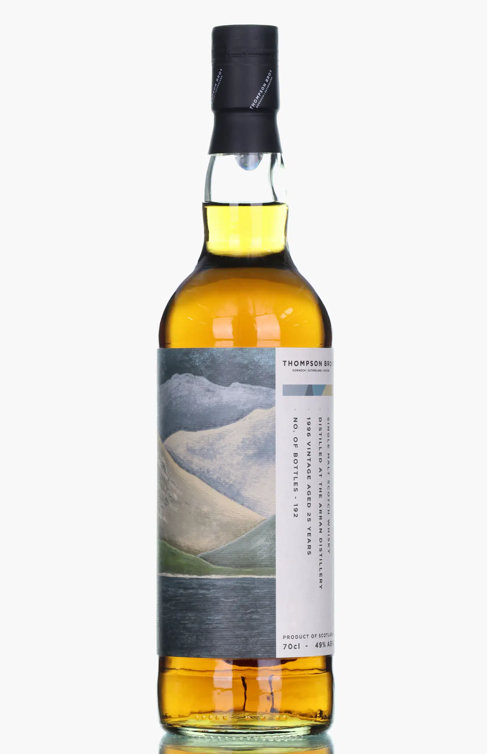 Arran 25 Year Old, Sherry Hogshead Cask, 1996, Thompson Bros, 49% whisky bottle