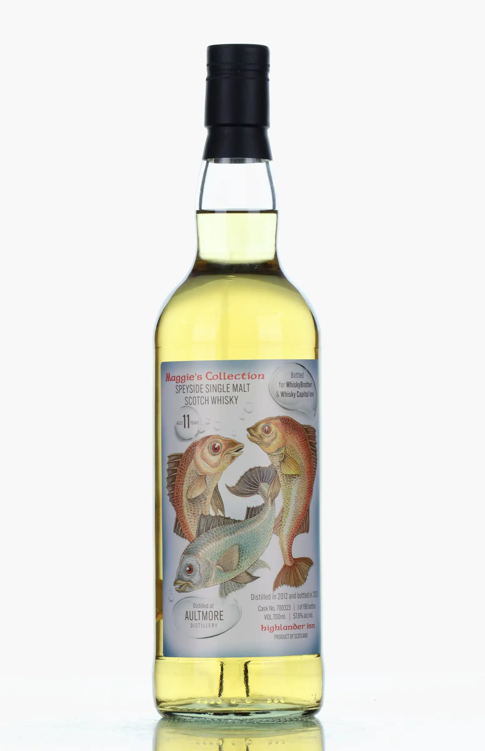 Aultmore Maggie's Collection 11 Year Old, Bourbon Cask, Cask #700323, 2012, Highlander Inn, 57.6% whisky bottle