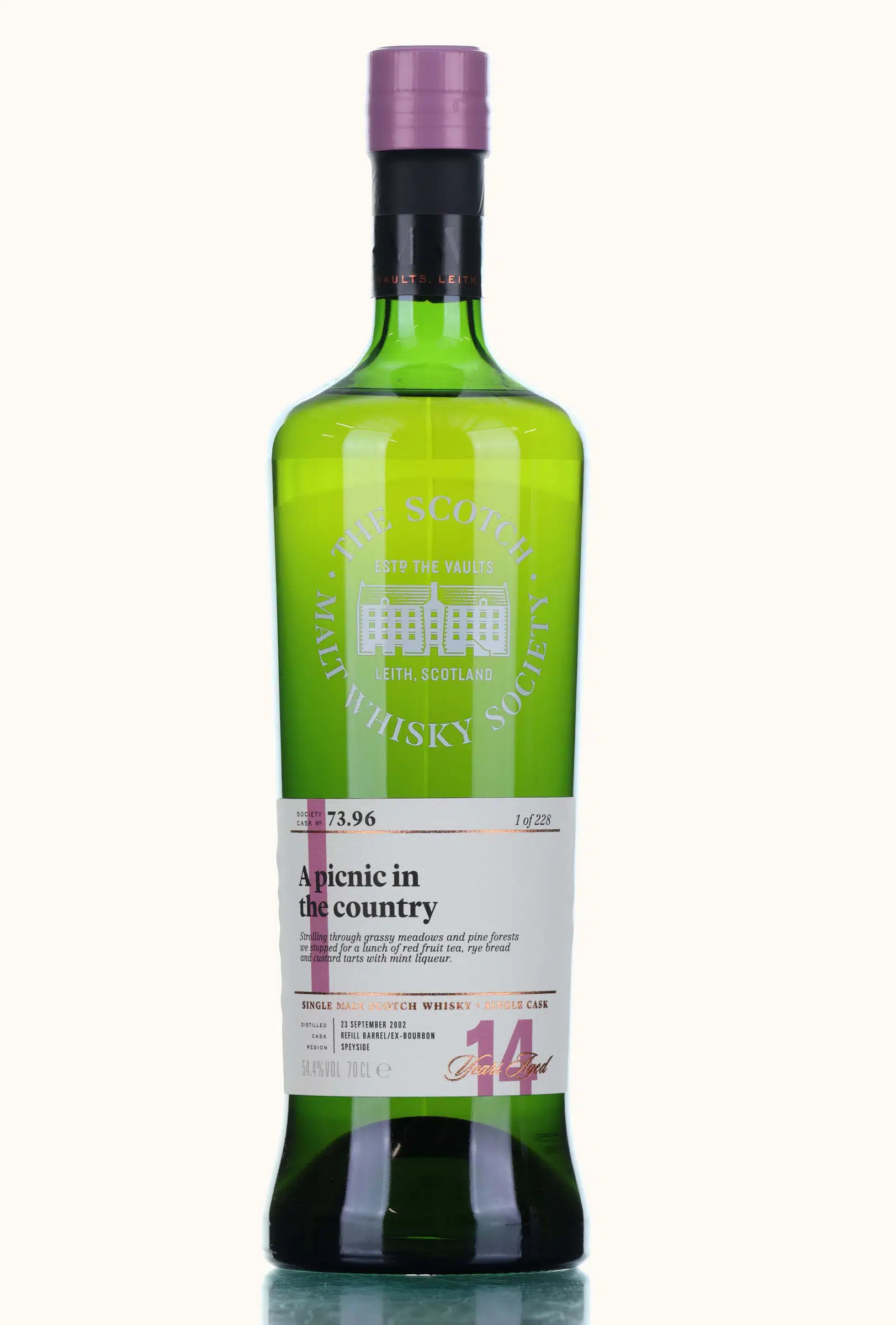Aultmore A Picnic in the Country 14 Year Old, Bourbon Cask, Cask #73.96, 2002, The Scotch Malt Whisky Society, 54.4% whisky bottle