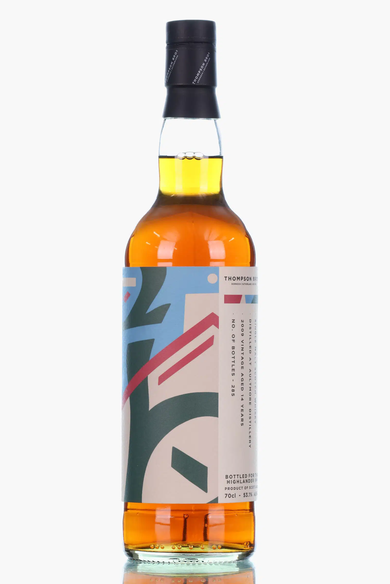 Aultmore 14 Year Old, Red Wine Barrique Cask, 2009, Thompson Bros, 53.1% whisky bottle
