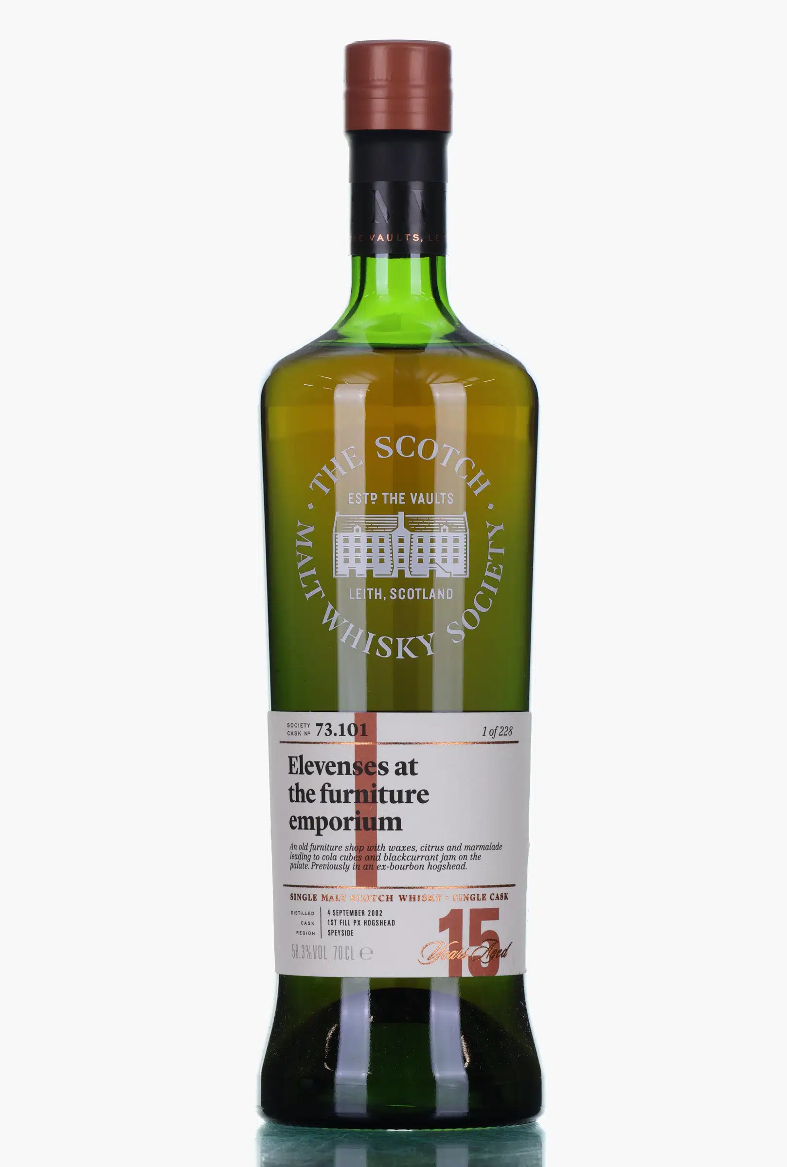 Aultmore Elevenses at the Furniture Emporium 15 Year Old, PX Hogshead Cask, Cask #73.101, 2002, The Scotch Malt Whisky Society, 58.3% whisky bottle