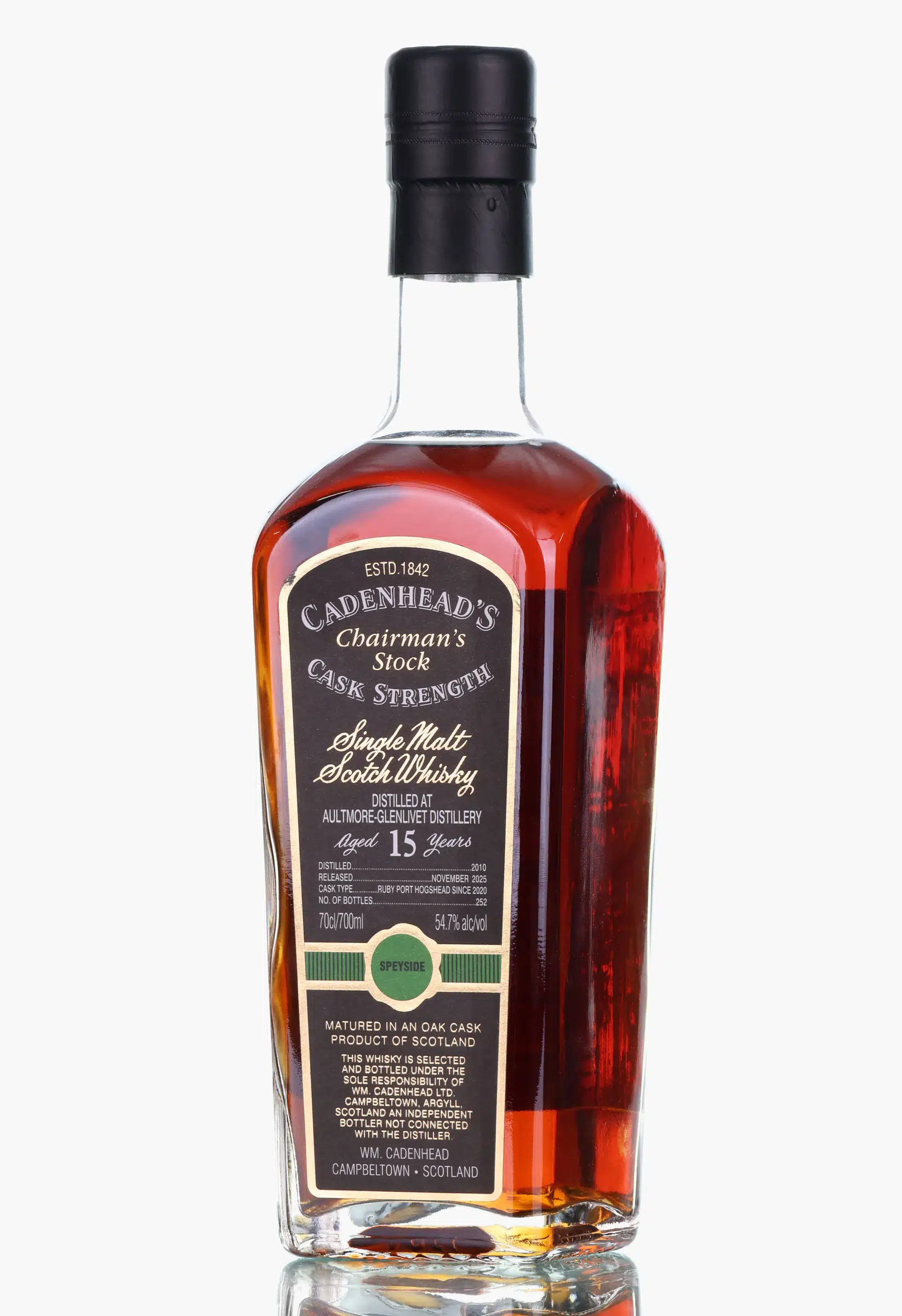Aultmore Chairman's Stock 15 Year Old, Ruby Port Hogshead Cask, 2010, Cadenhead's, 54.7% whisky bottle