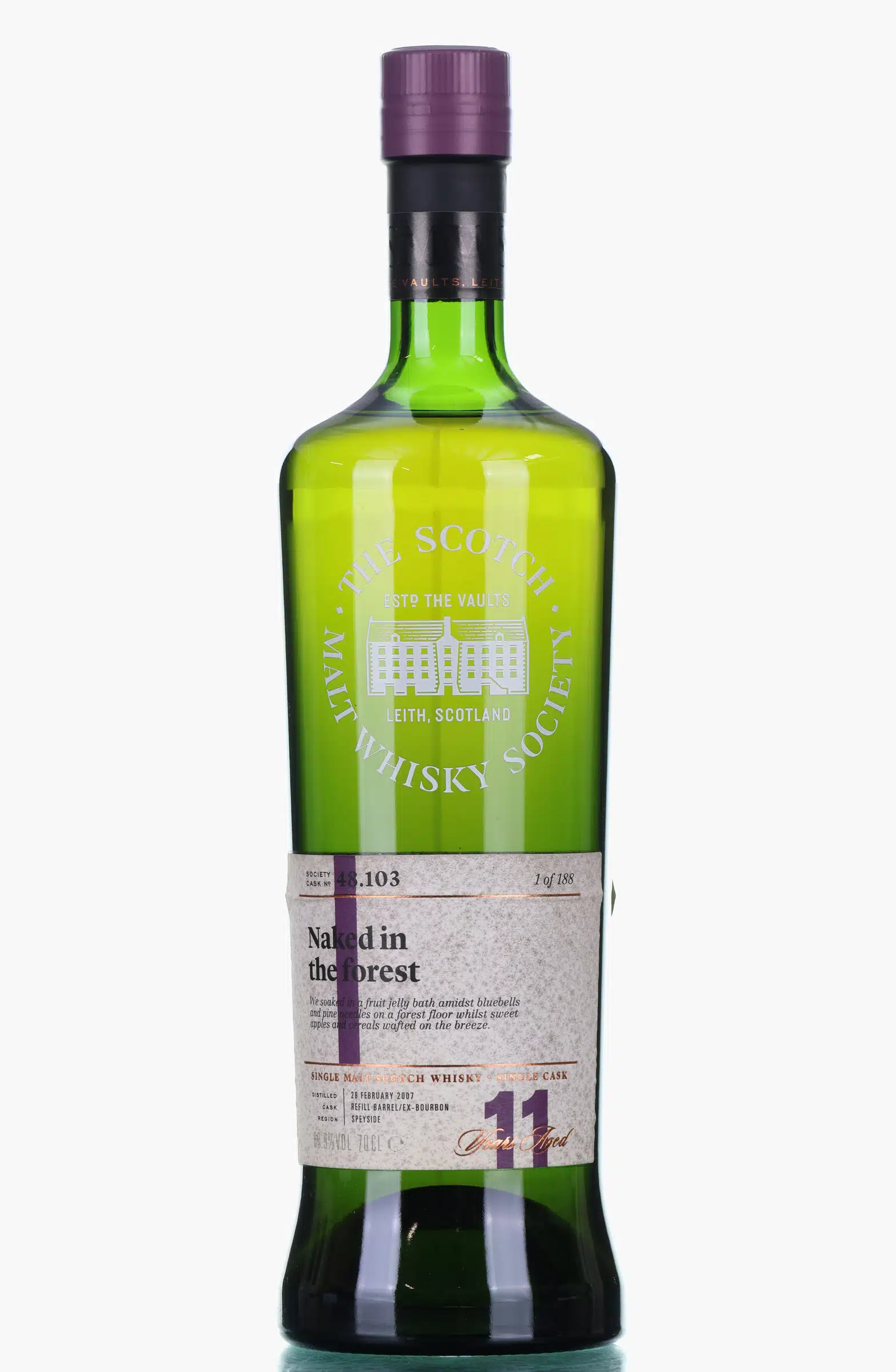 Balmenach Naked in the Forest 11 Year Old, Bourbon Cask, Cask #48.103, 2007, Scotch Malt Whisky Society, 60.9% whisky bottle